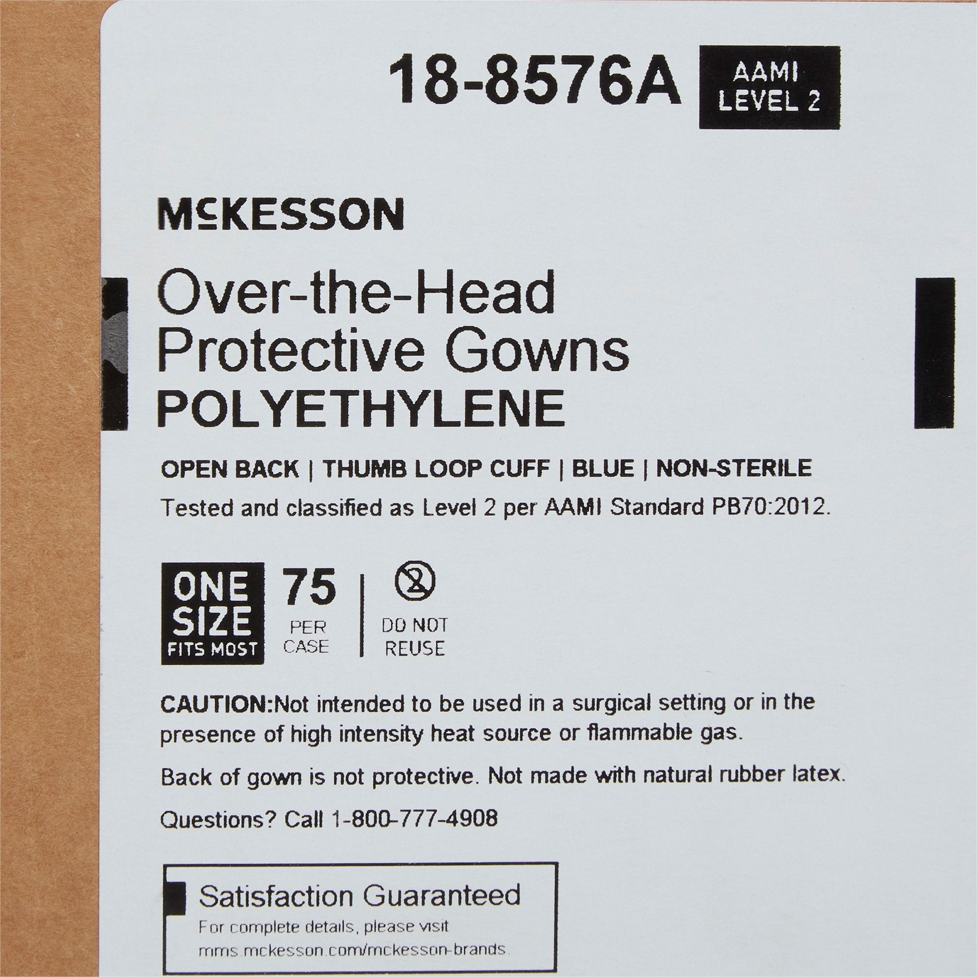 McKesson Open Back Over-the-Head Protective Procedure Gown, Universal, Blue (75 Units)