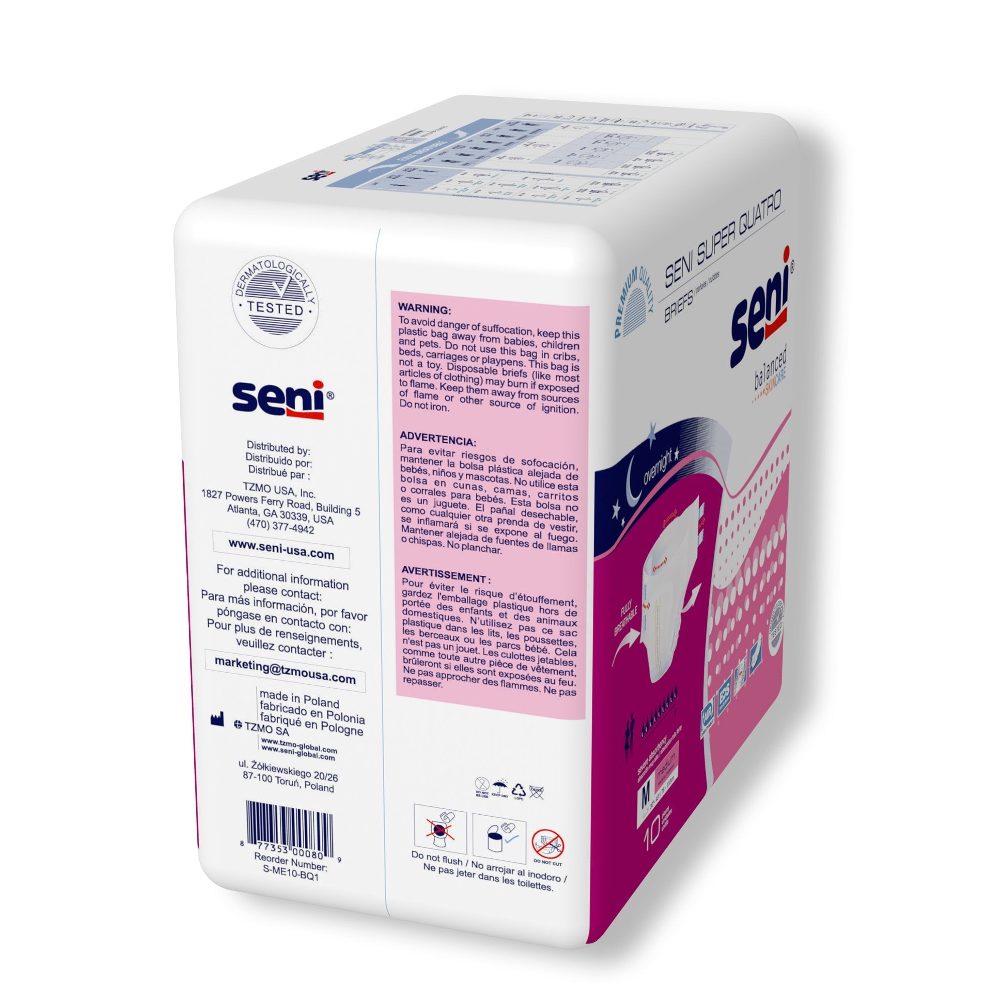 Seni® Super Quatro Severe Absorbency Incontinence Brief, Medium (10 Units)