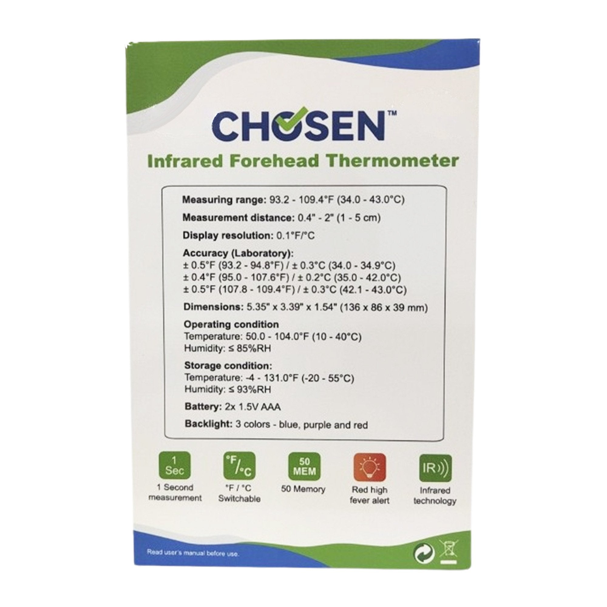 Non-Contact Skin Surface Thermometer Chosen™ Infrared Skin Probe Handheld - image 2