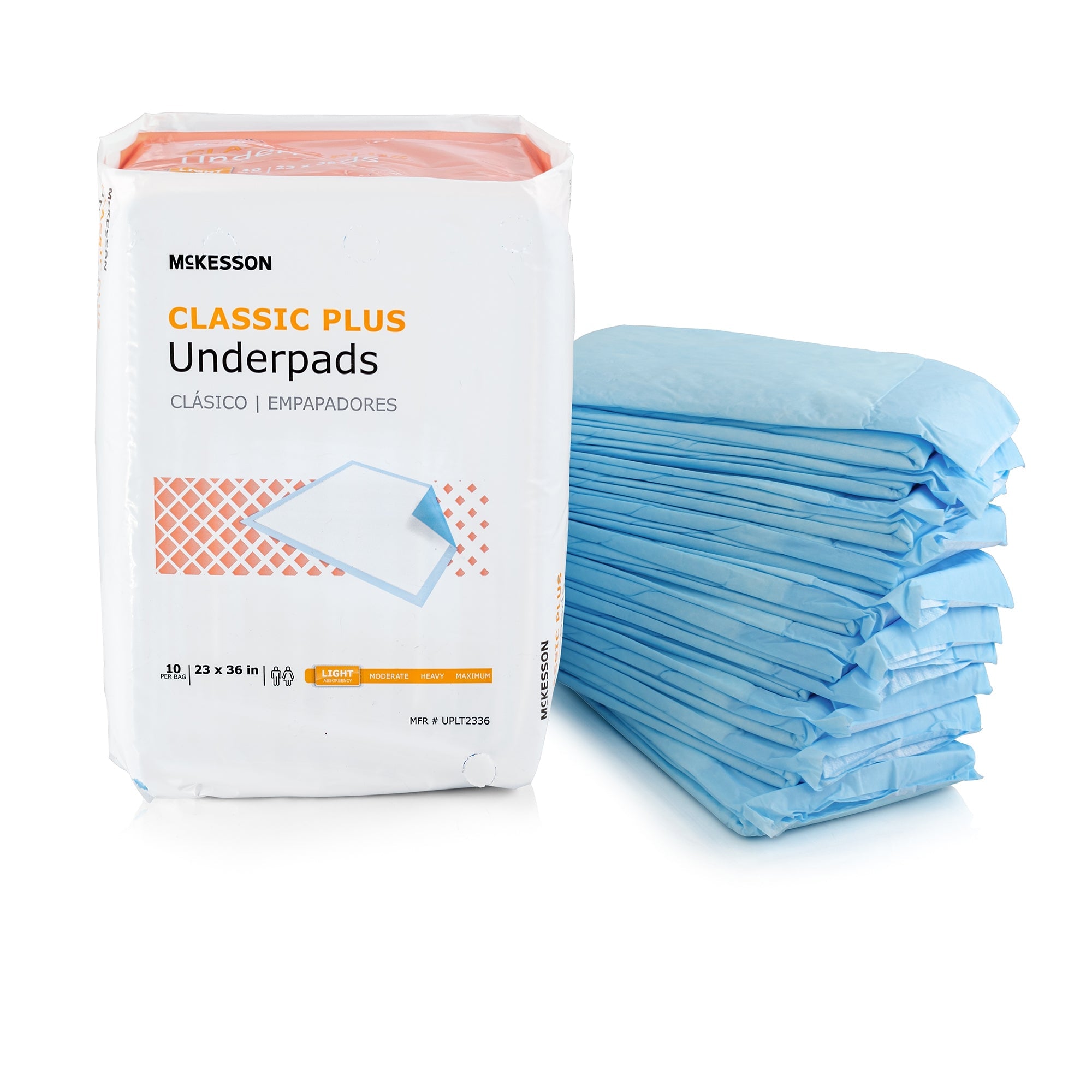 McKesson Classic Light Absorbency Underpads, 23x36" - 10 Pack for Medical Use