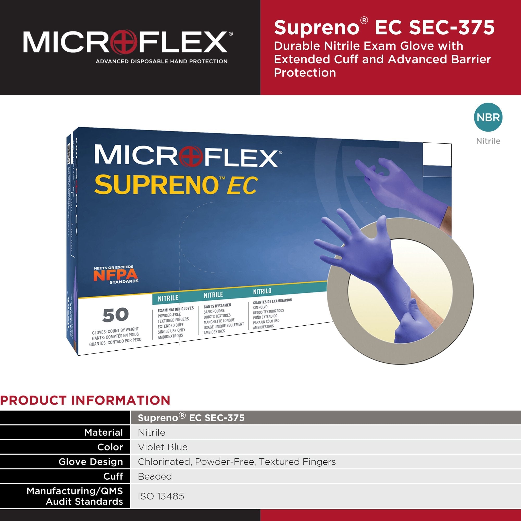 Supreno® EC Nitrile Extended Cuff Length Exam Glove, Extra Large, Blue (50 Units)