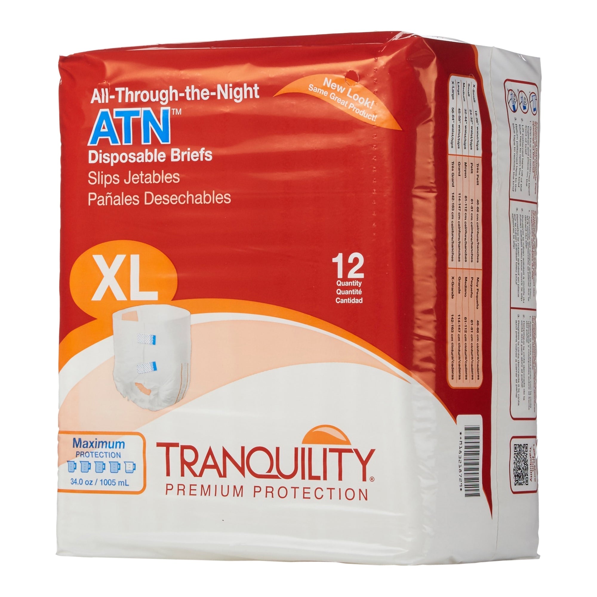 Tranquility ATN Incontinence Briefs XL, Heavy Absorbency - 12 Pack