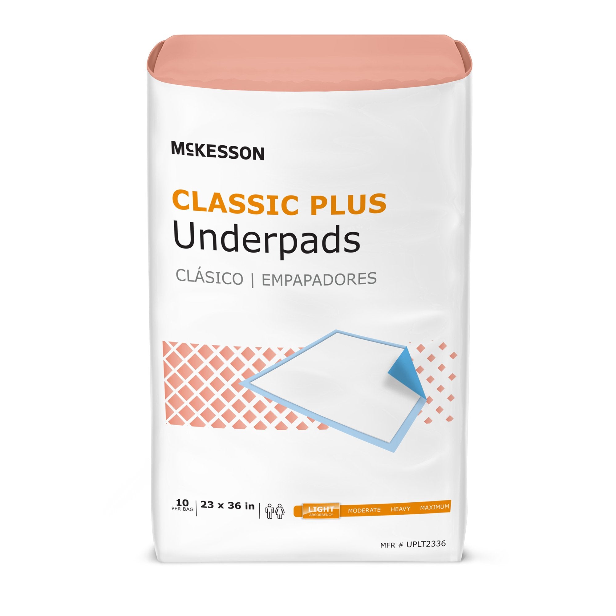 McKesson Classic Light Absorbency Underpads, 23x36" - 10 Pack for Medical Use