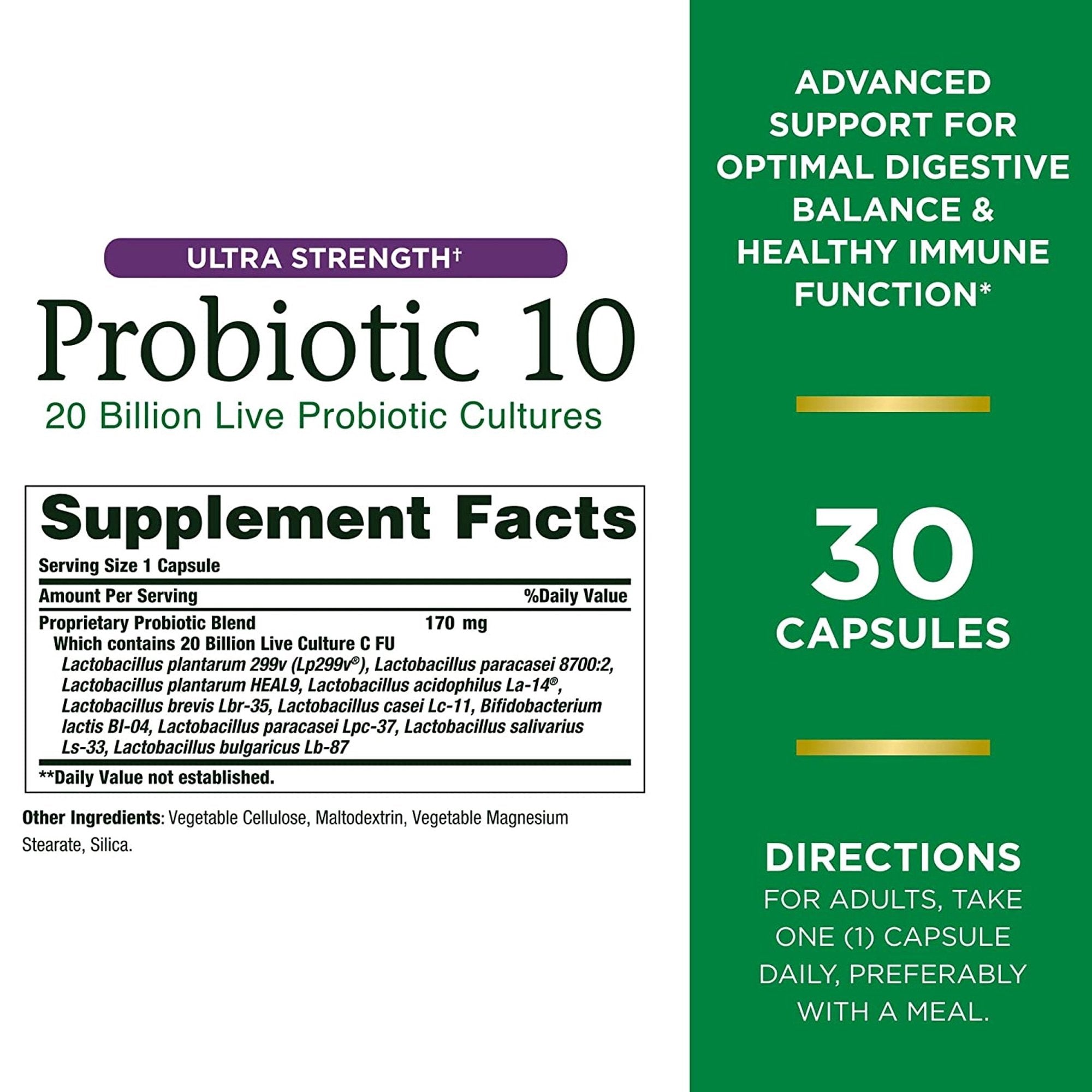 Probiotic Dietary Supplement Nature's Bounty® Ultra Strength Probiotic 10 30 per Bottle Capsule (1 Unit)