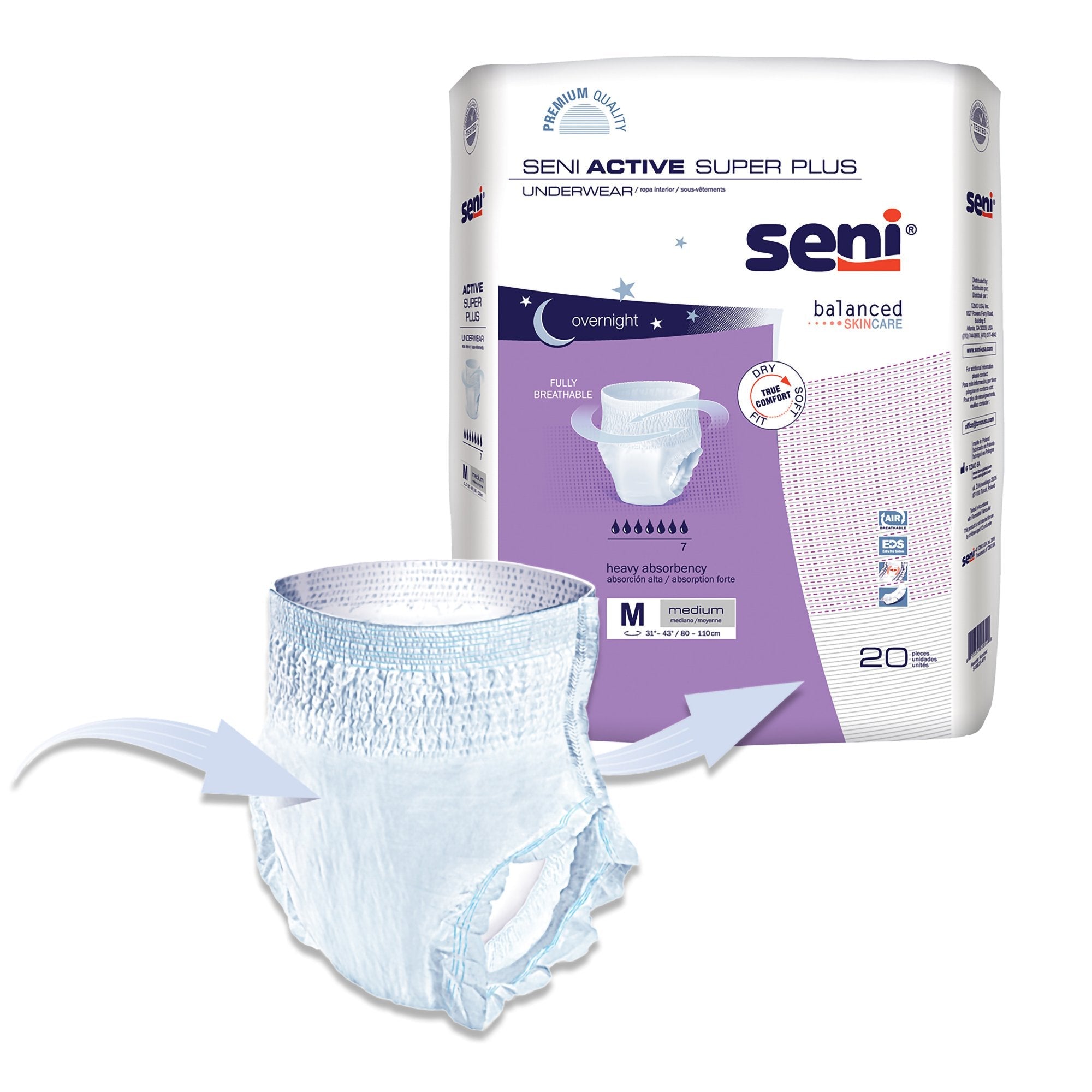Seni® Active Super Plus Heavy Absorbent Underwear, Medium (20 Units)