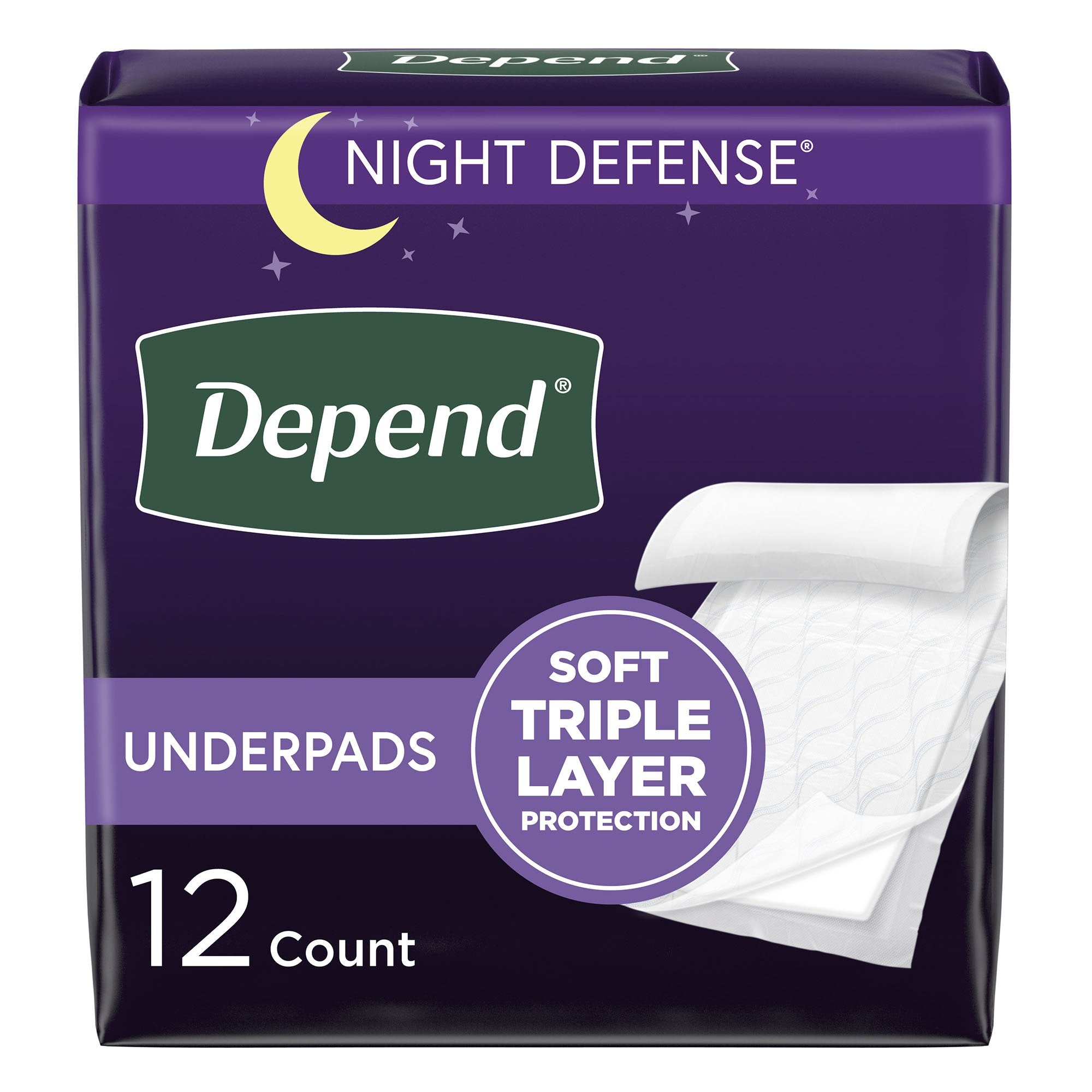 Disposable Underpad Depend® Night Defense® 21 X 36 Inch Three Layer Moderate Absorbency