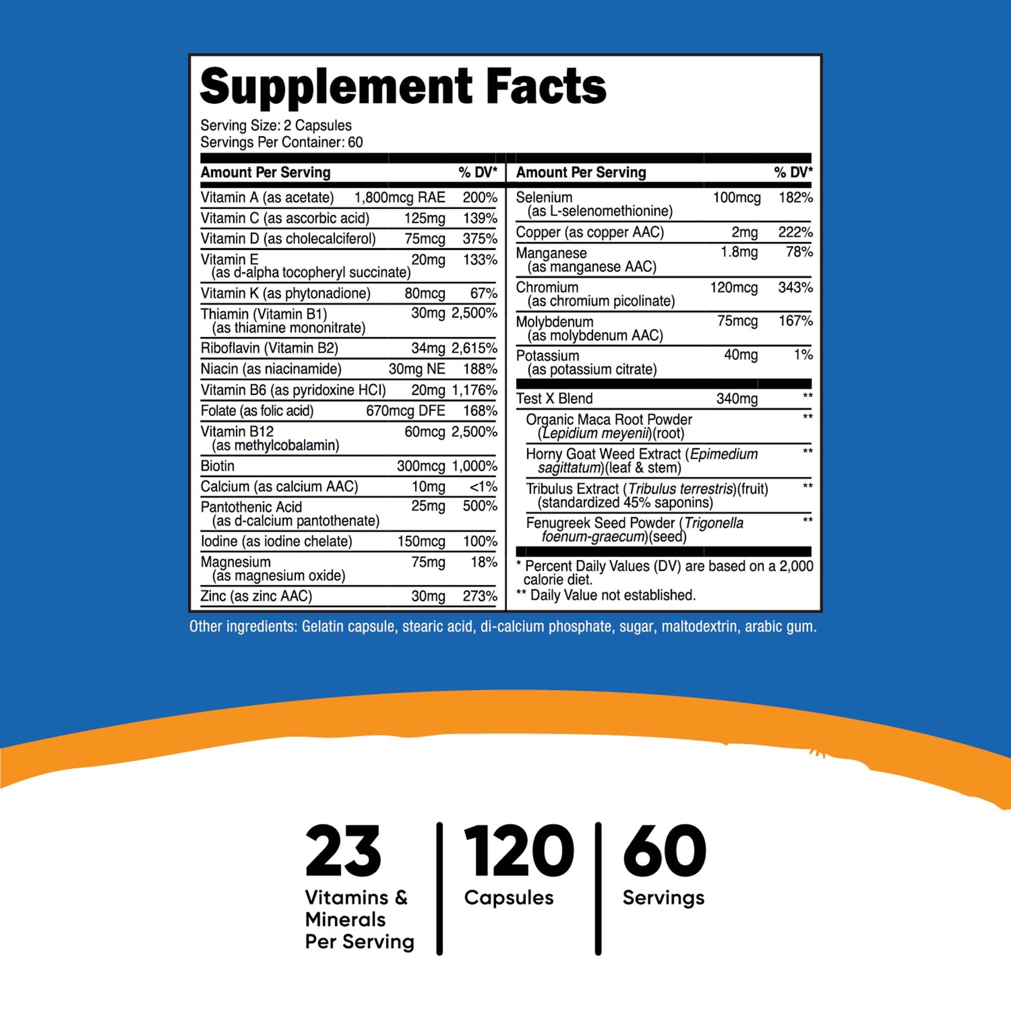 Dietary Supplement nutricost® Multivitamin For Men Vitamin A / C / D / E / K 1,800 mcg - 125 mg - 75 mcg - 20 mg - 80 mcg Strength Capsule 120 Per Bottle - image 5