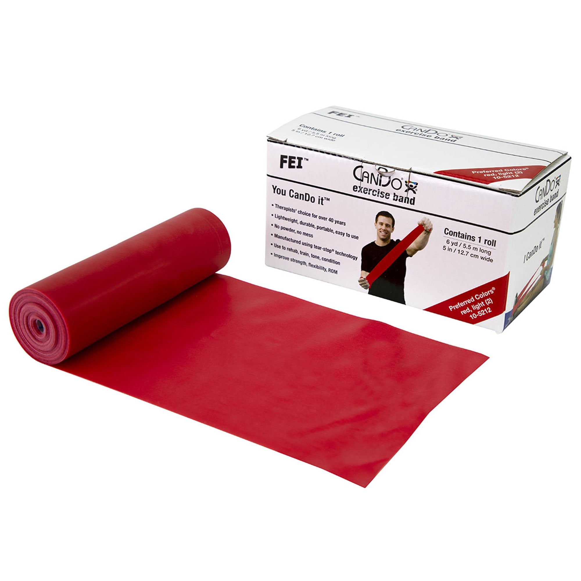 CanDo® Low Powder Exercise Resistance Band, Red, 5" x 6 Yard, Light Resistance
