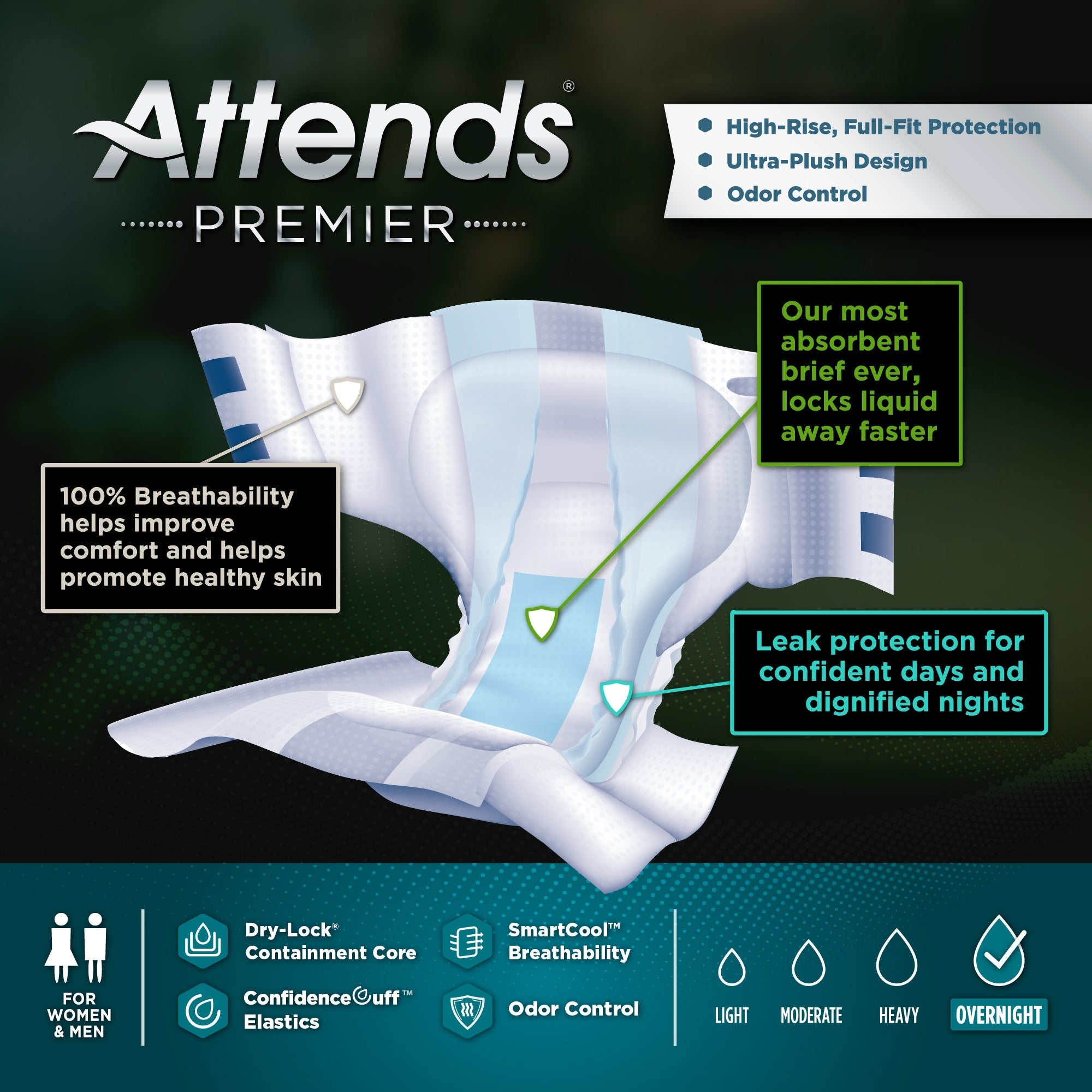 Attends® Premier Large Briefs - Overnight Incontinence Protection (12 Pack)