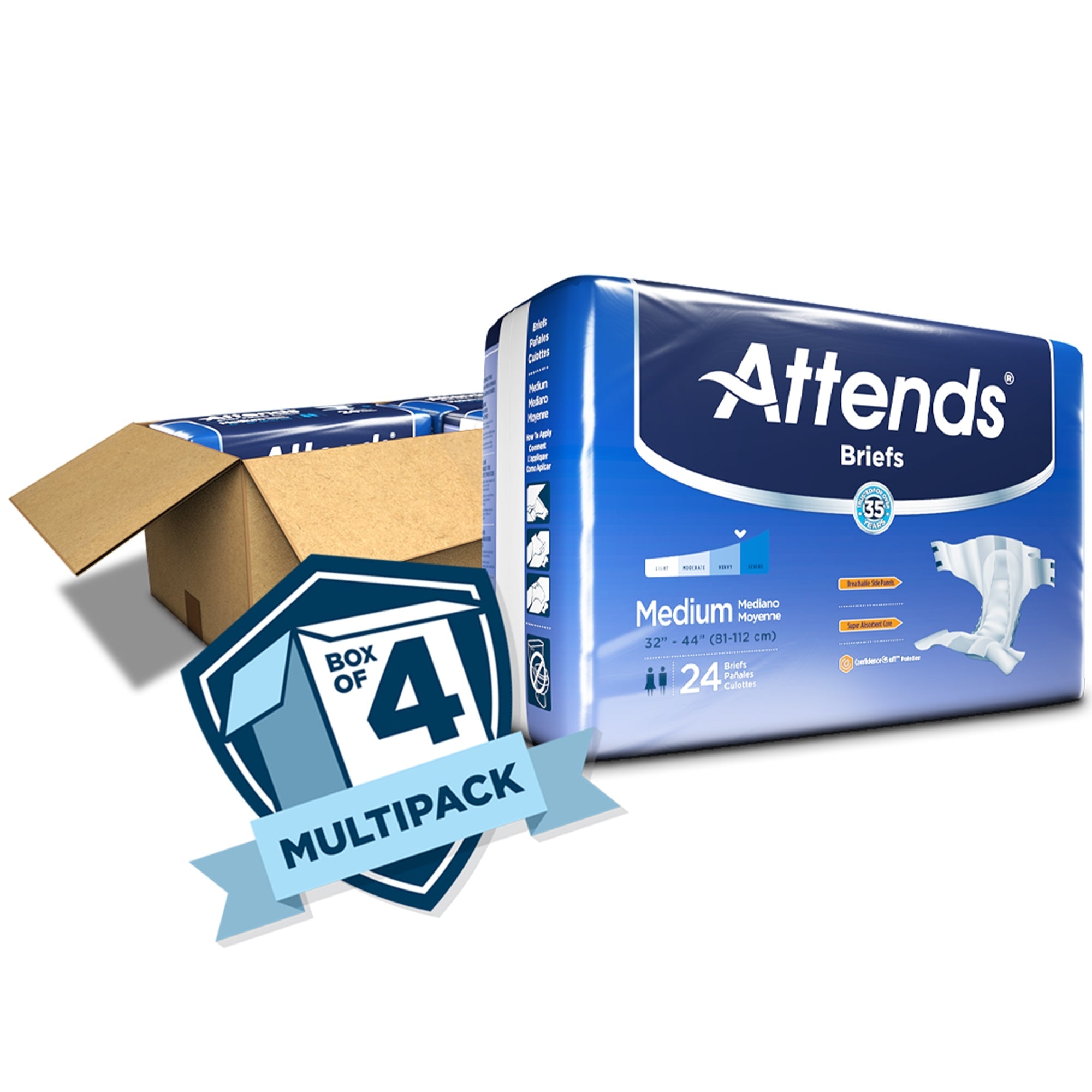 Attends Briefs Medium Heavy Absorbency Disposable Unisex 24 Pack
