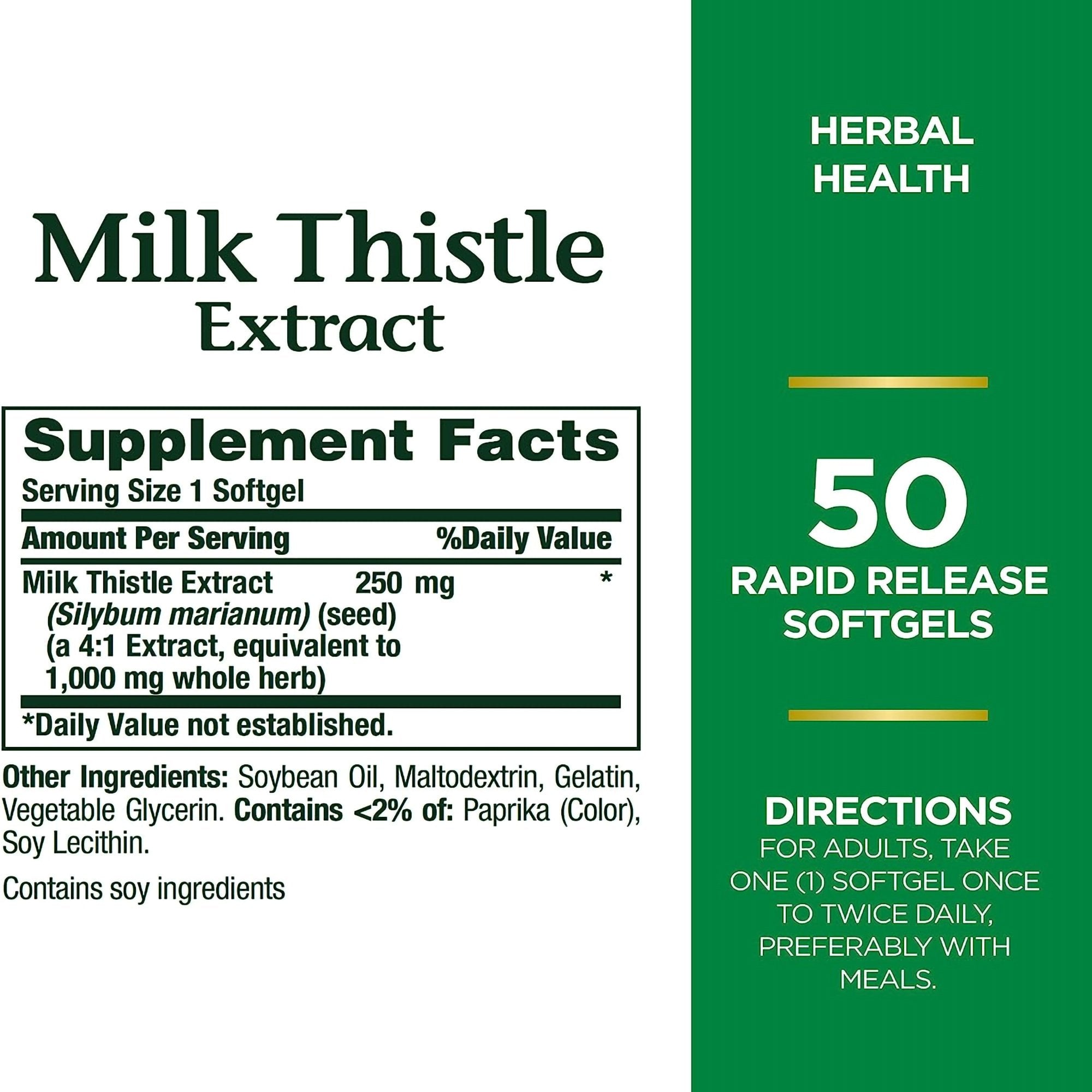 Dietary Supplement Nature's Bounty® Milk Thistle 1000 mg Strength Capsule 50 per Bottle (1 Unit)