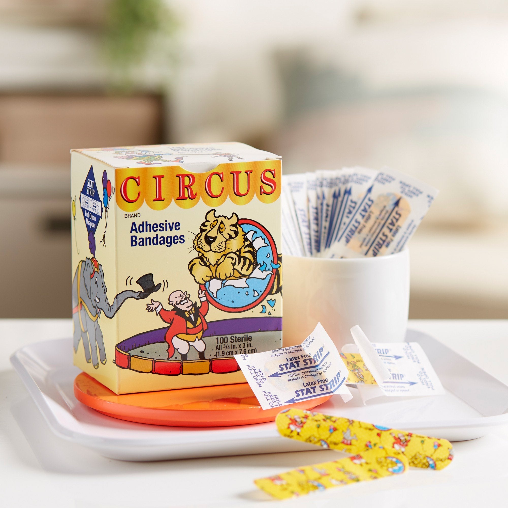 American® White Cross Stat Strip® Circus Kid Design Adhesive Strip, ¾ x 3 Inch (100 Units)