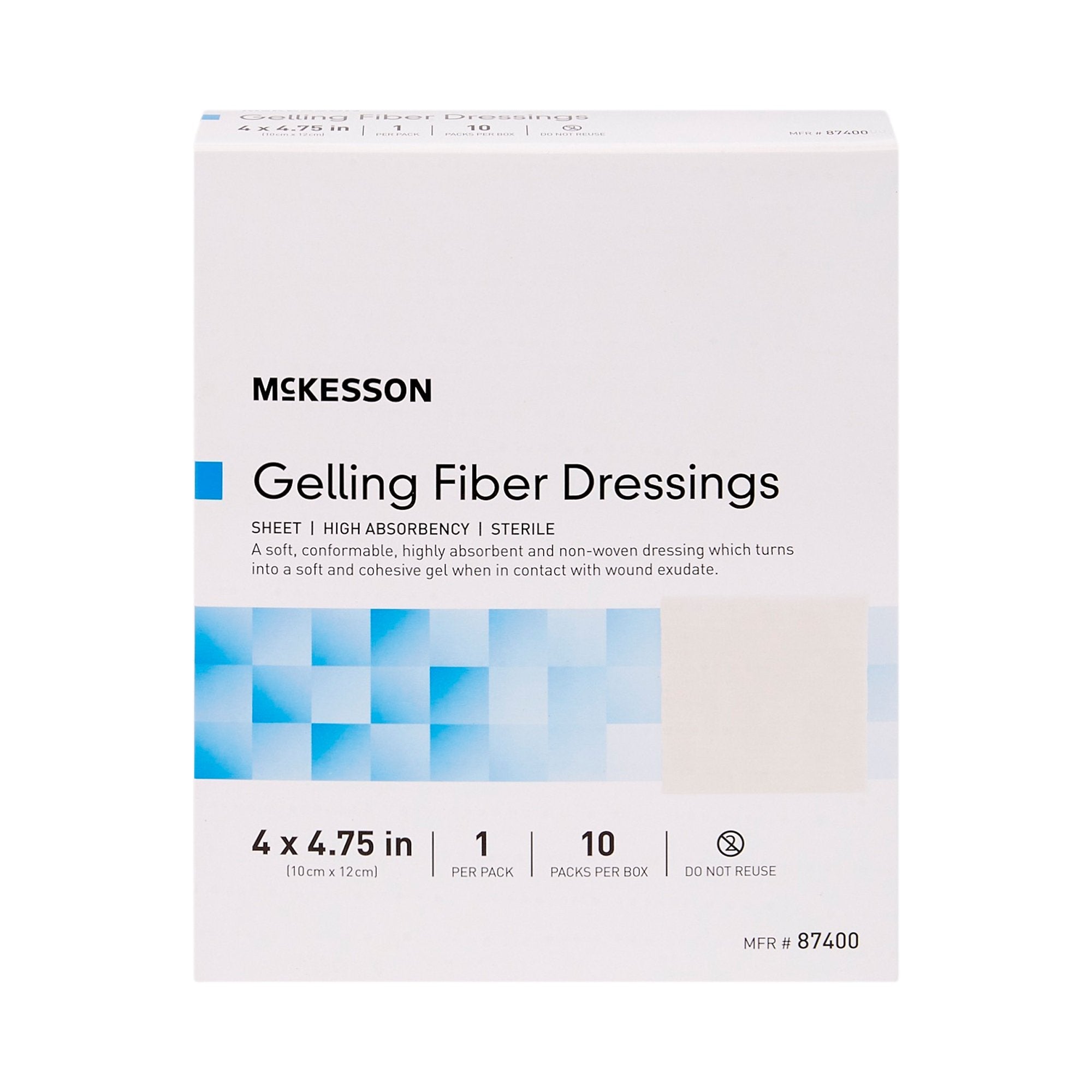 McKesson Absorbent Gelling Fiber Dressing, 4 x 4-3/4 Inch (10 Units)