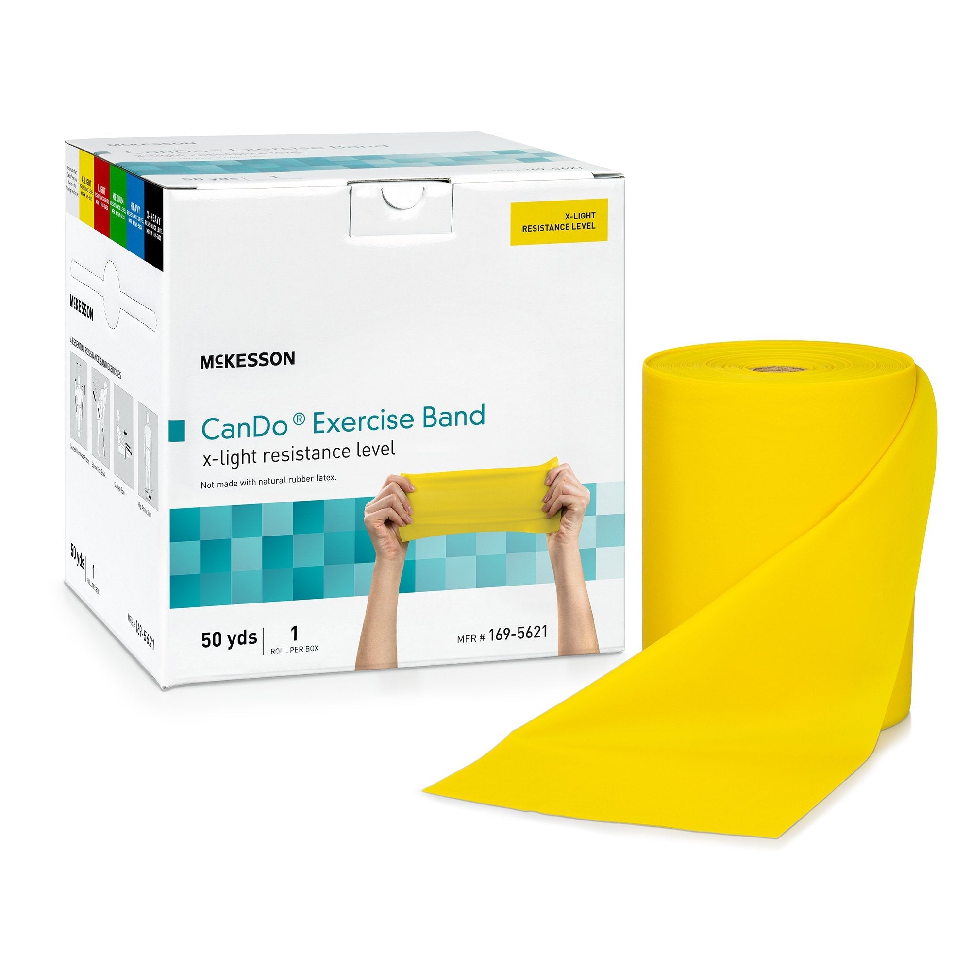 McKesson CanDo® Exercise Resistance Band, Yellow, 5 Inch x 50 Yard, X-Light Resistance (1 Unit)