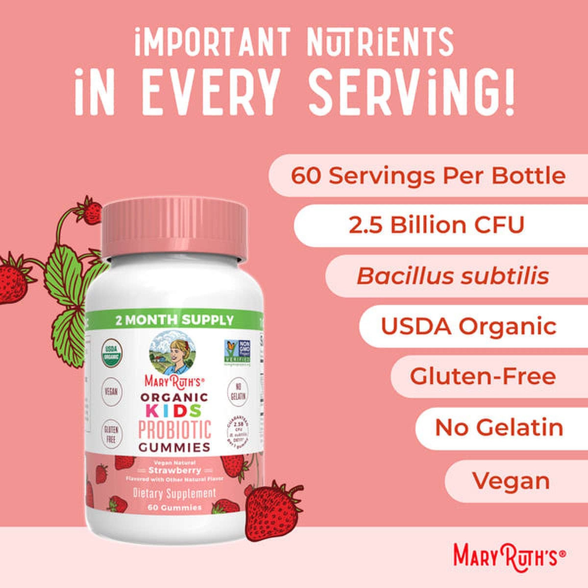 Probiotic Dietary Supplement Mary Ruth's® Organic Kids Probiotic 60 Per Bottle Gummy - image 5