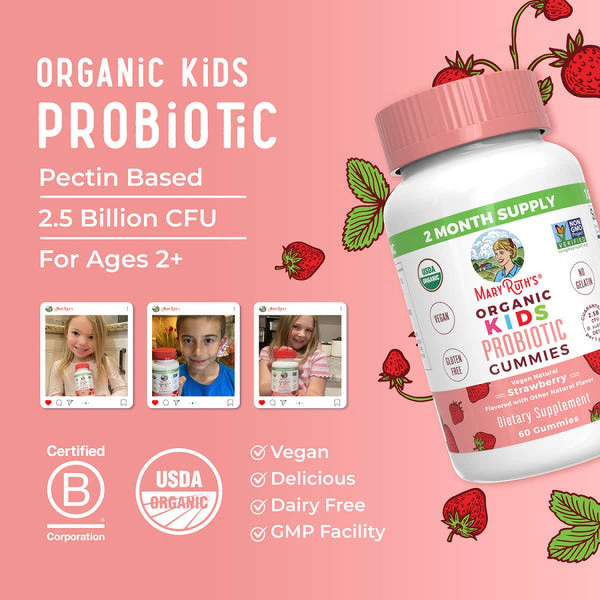 Probiotic Dietary Supplement Mary Ruth's® Organic Kids Probiotic 60 Per Bottle Gummy - image 9