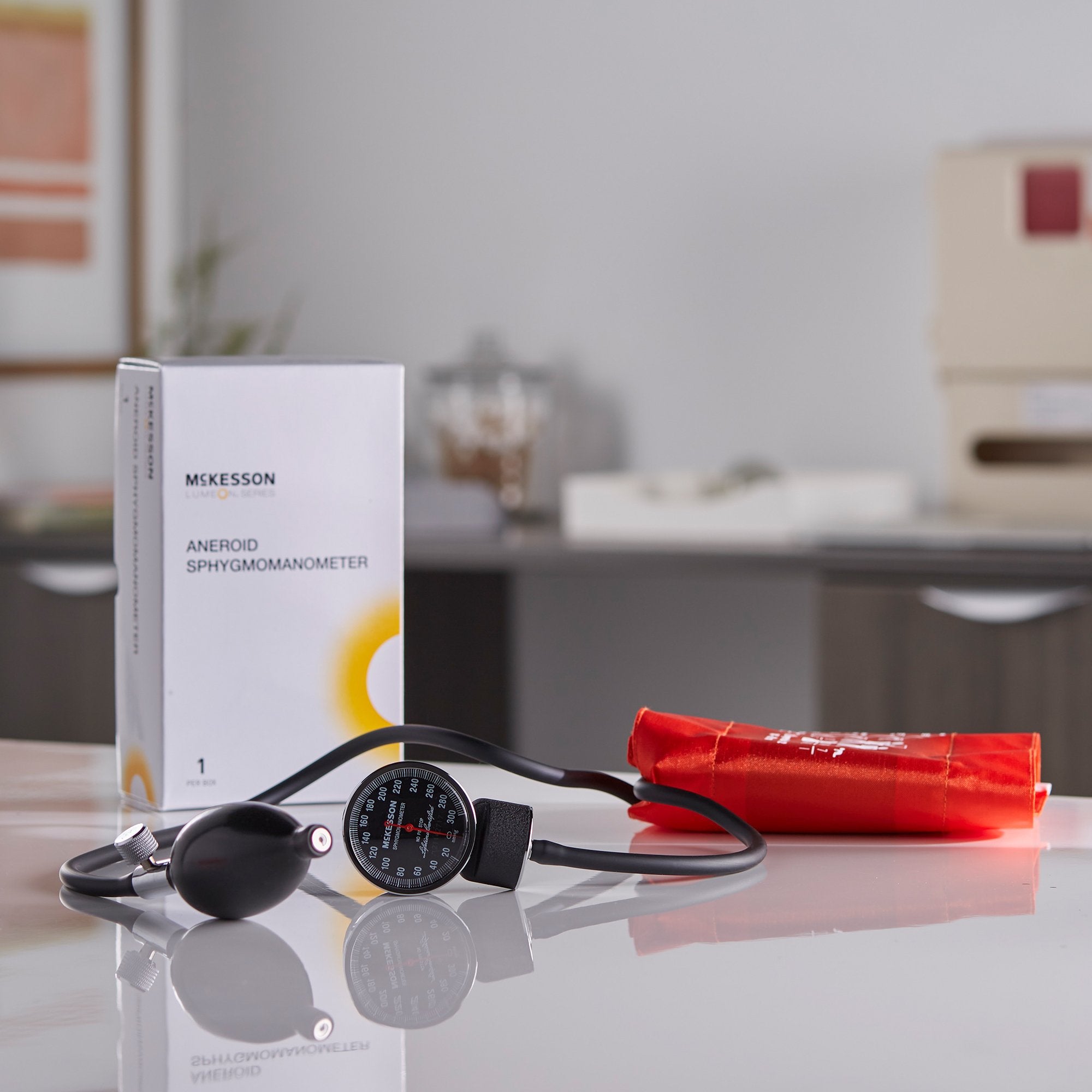 McKesson Deluxe Aneroid Sphygmomanometer, Pocket Size Handheld, Large Adult Cuff, Orange, Dual-Tube (1 Unit)