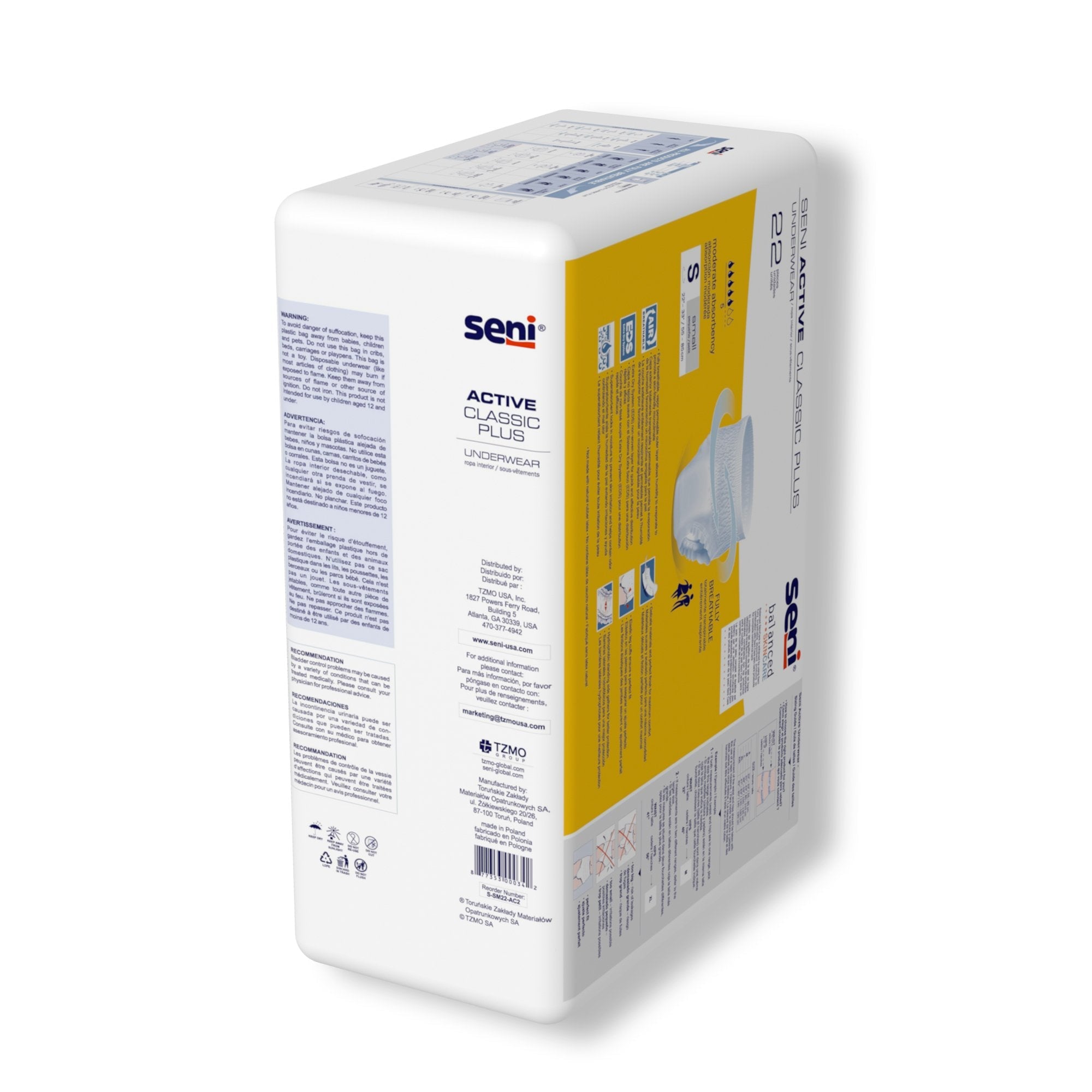 Seni® Active Classic Plus Moderate Absorbent Underwear, Small (22 Units)