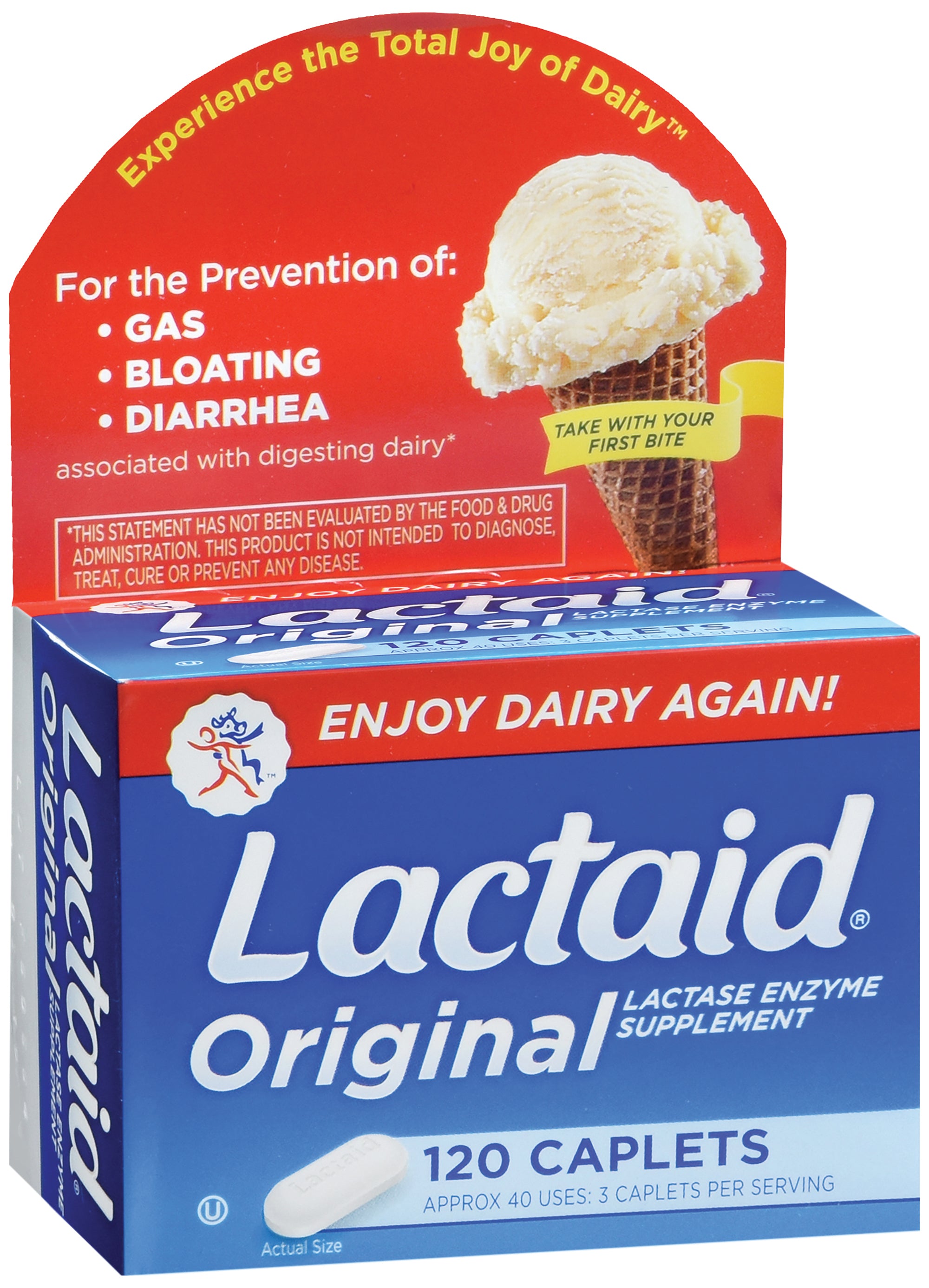 Dietary Supplement Lactaid® Original Lactase Enzyme 3,300 IU Strength Tablet 120 per Box Unflavored