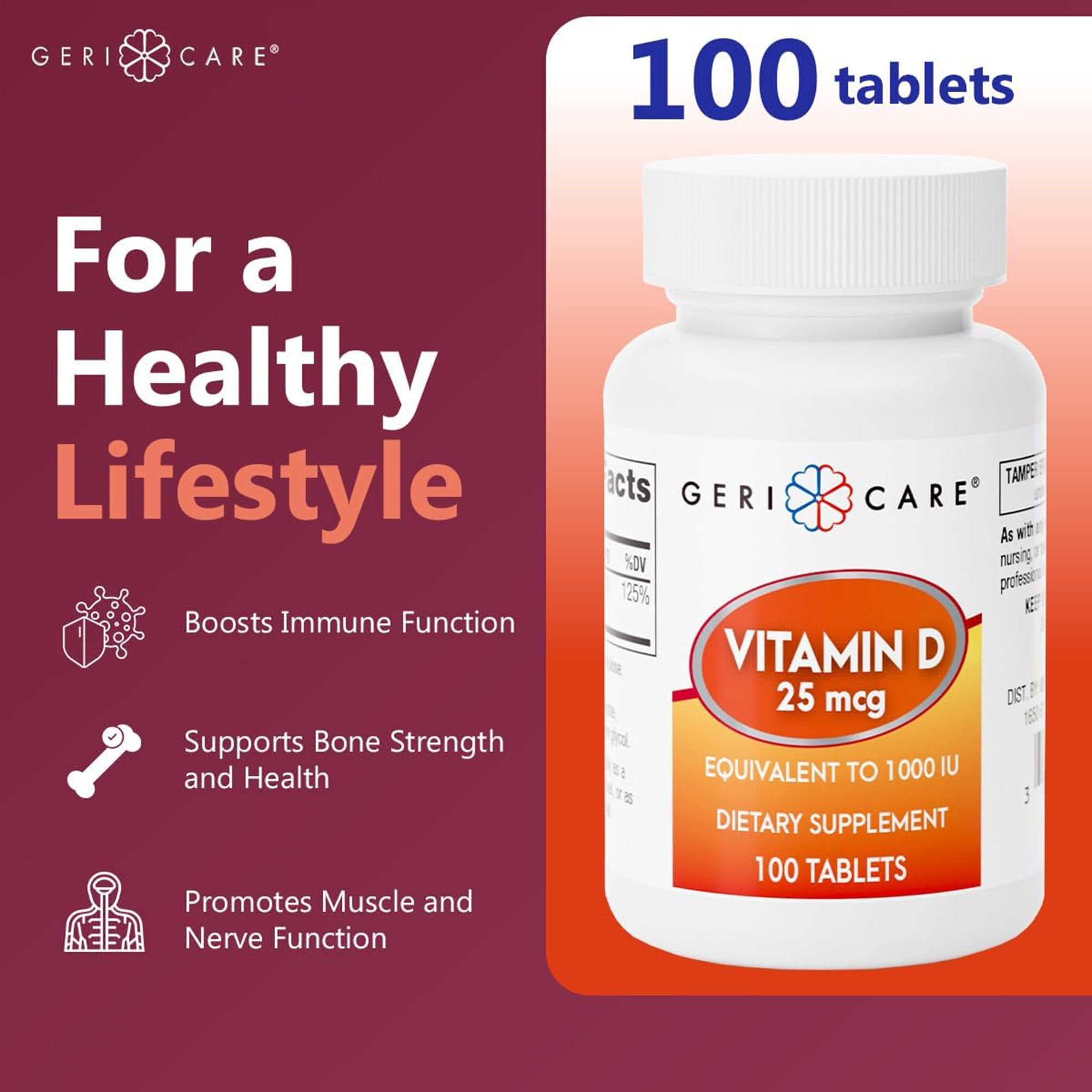 Vitamin Supplement Geri-Care® Vitamin D3 1,000 IU Strength Tablet 100 per Bottle - image 6
