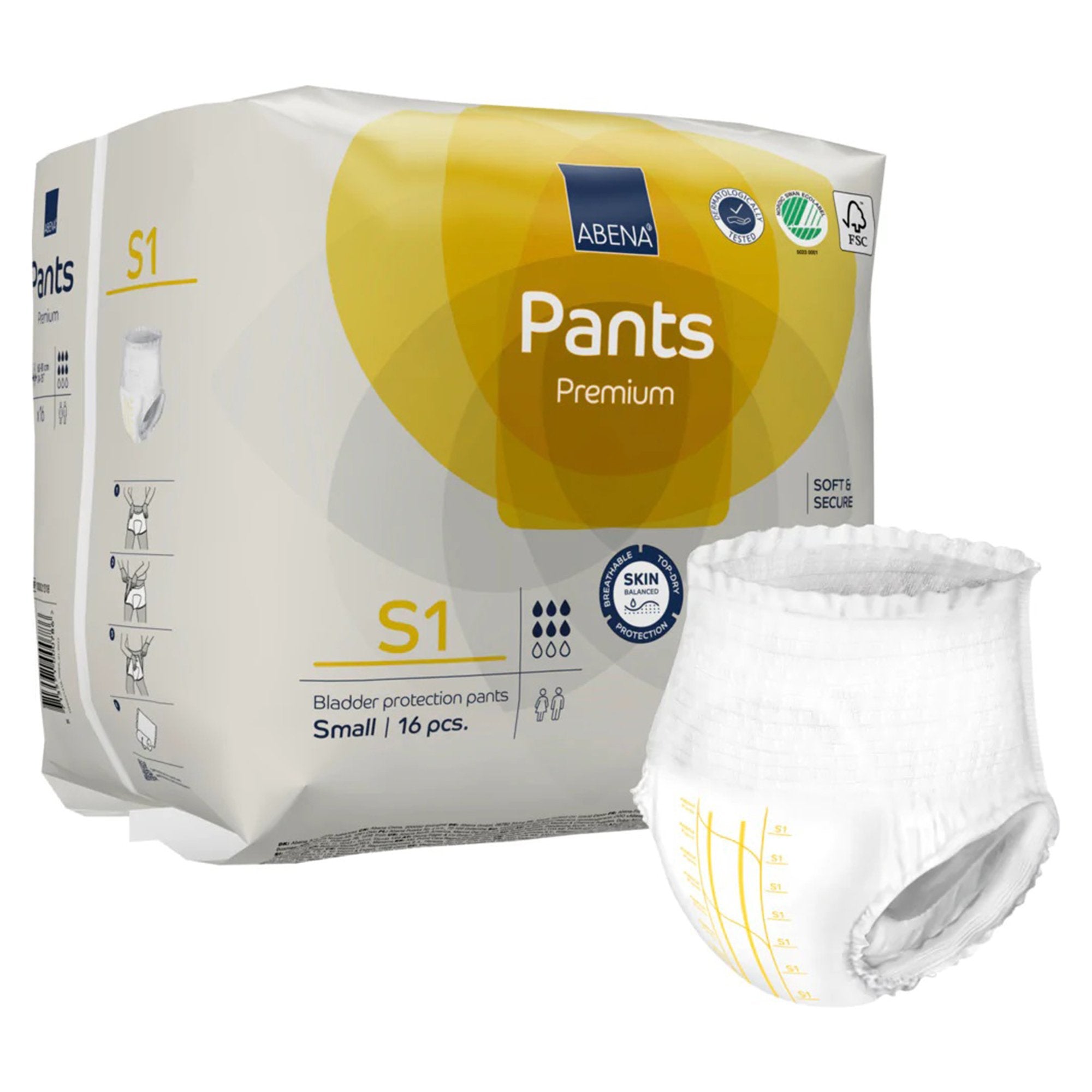 Absorbent Underwear Abena® Premium Pants S1 Pull On with Tear Away Seams Adult Small Unisex Disposable Heavy Absorbency