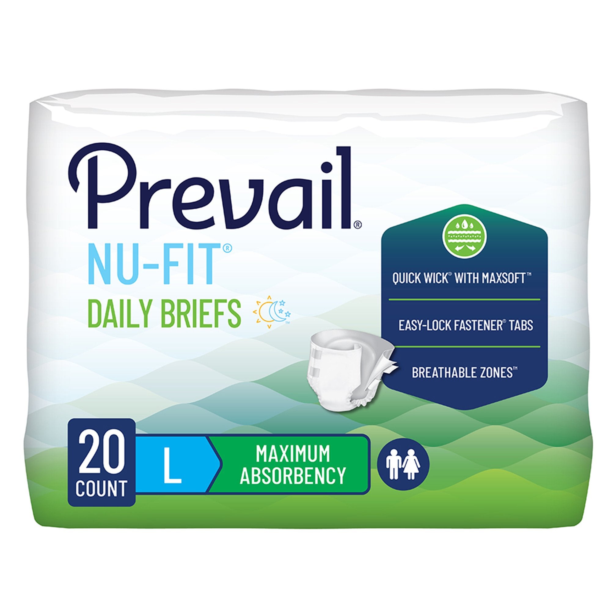 Incontinence Brief Prevail® Nu-Fit® Adult Large Unisex Disposable Heavy Absorbency