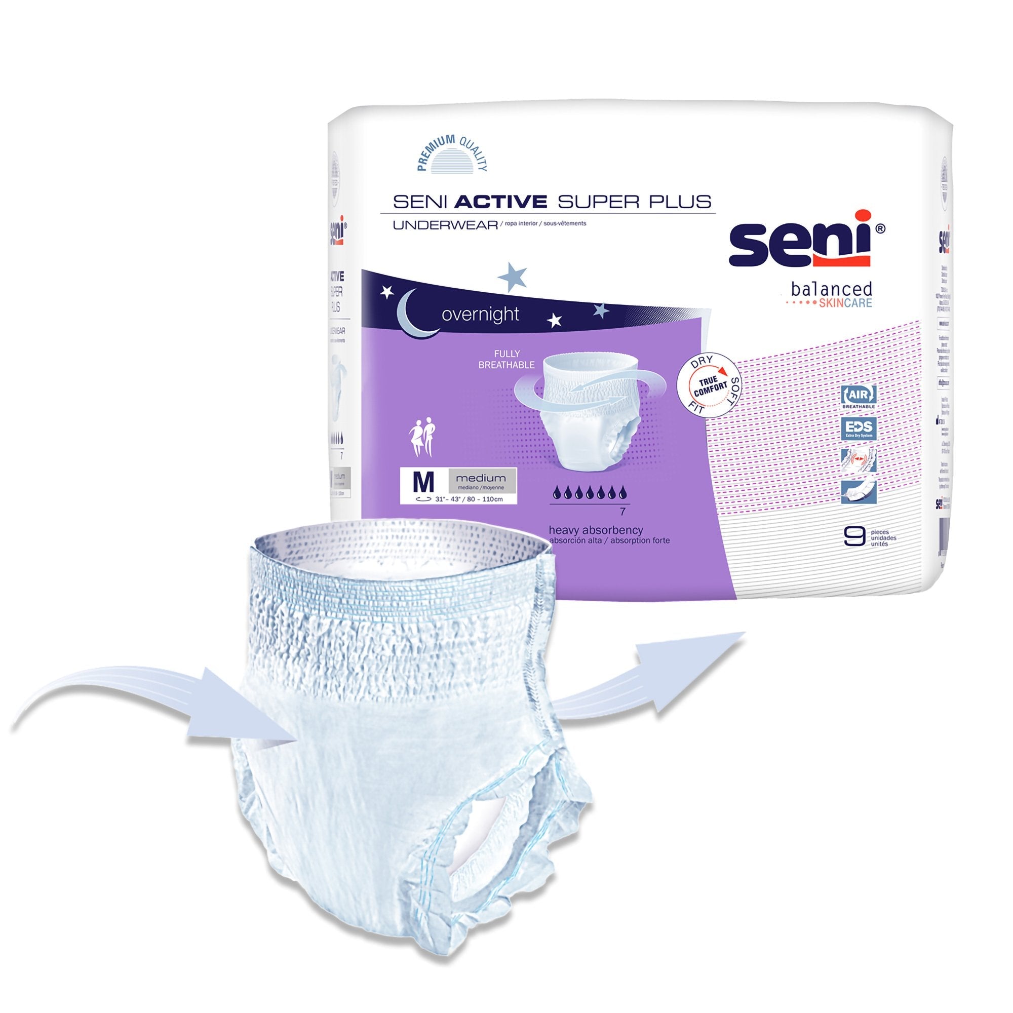 Seni® Active Super Plus Heavy Absorbent Underwear, Medium (9 Units)