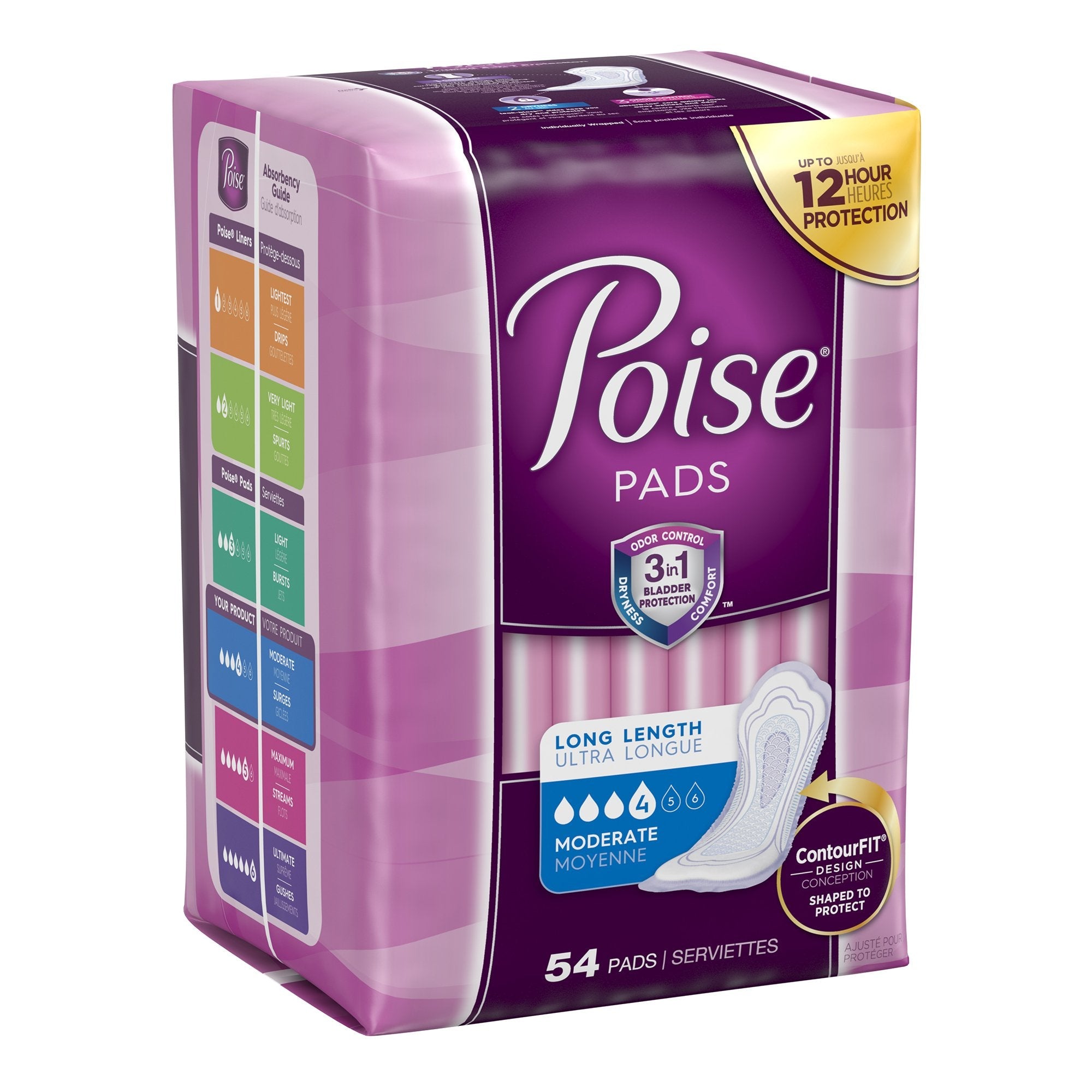 Poise Bladder Control Pads, Adult Women, Moderate Absorbency, Disposable, 12.20" Length (54 Units)