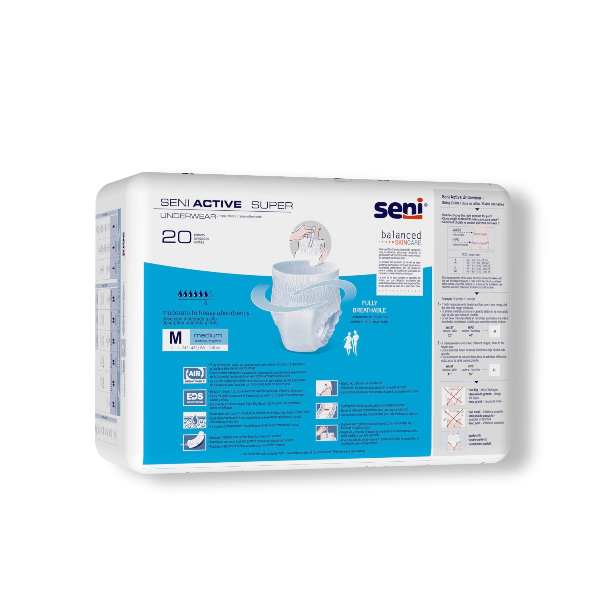 Seni® Active Super Moderate to Heavy Absorbent Underwear, Medium (20 Units)