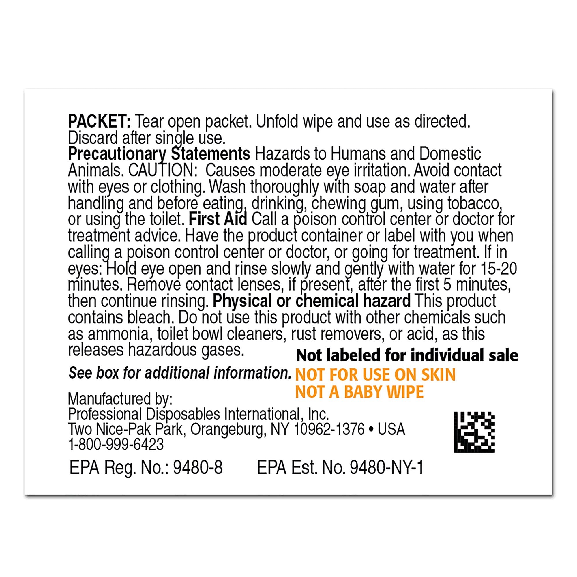 Sani-Cloth® Bleach Surface Disinfectant Cleaner Bleach Wipe, 400 Individual Packets per Pack (40 Units)