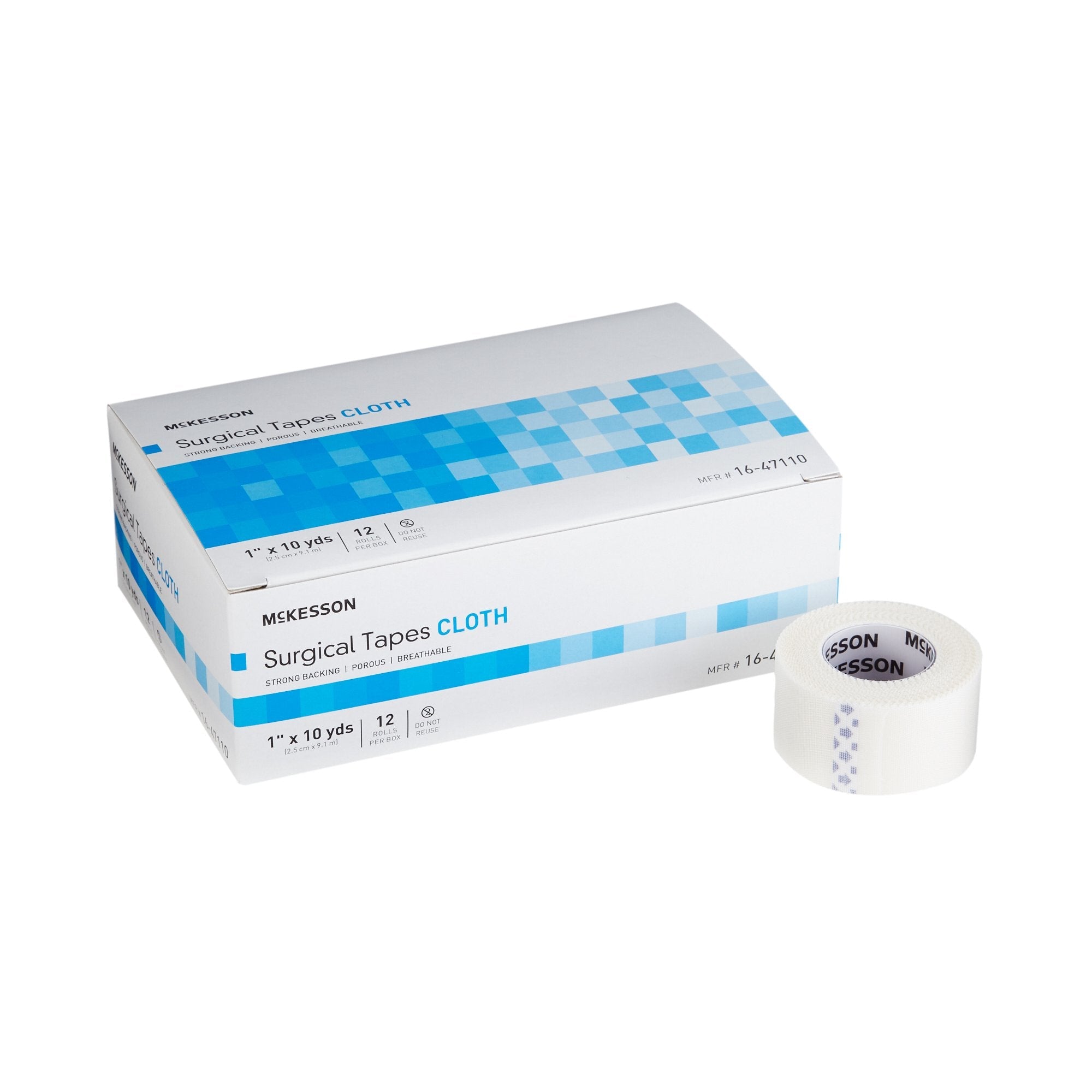 McKesson Silk-Like Cloth Medical Tape, 1"x10yd, Hypoallergenic, White - 12 Pack