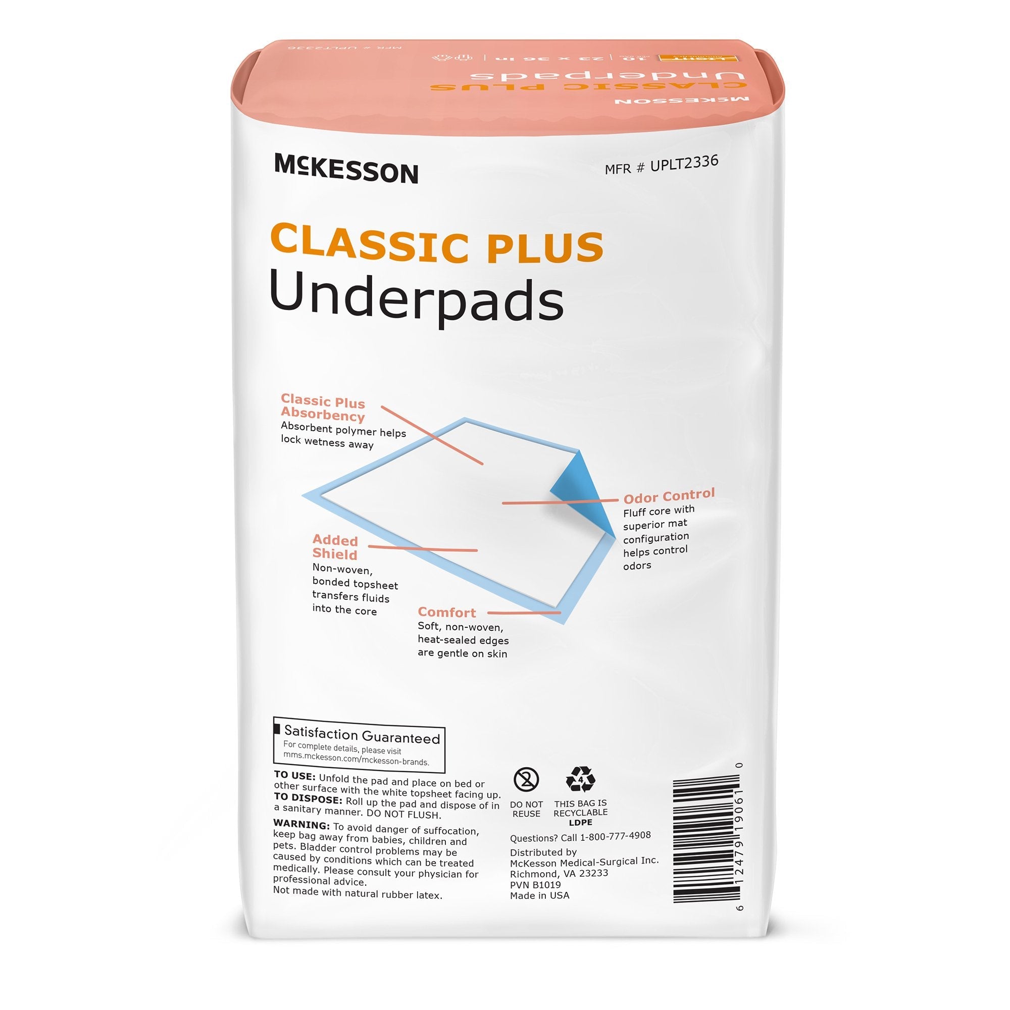 McKesson Classic Light Absorbency Underpads, 23x36" - 10 Pack for Medical Use