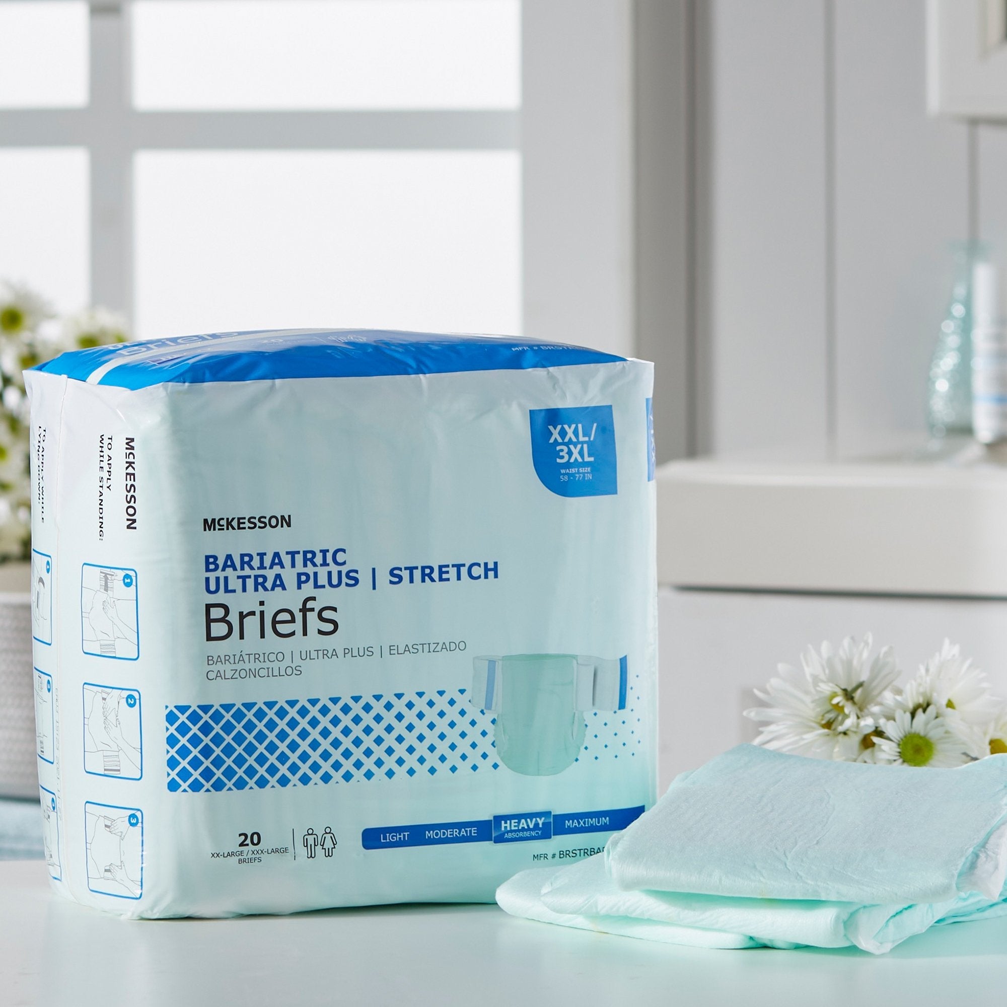 McKesson Ultra Plus Stretch Bariatric Briefs, 2XL/3XL, 20 Pack – Heavy Absorbency
