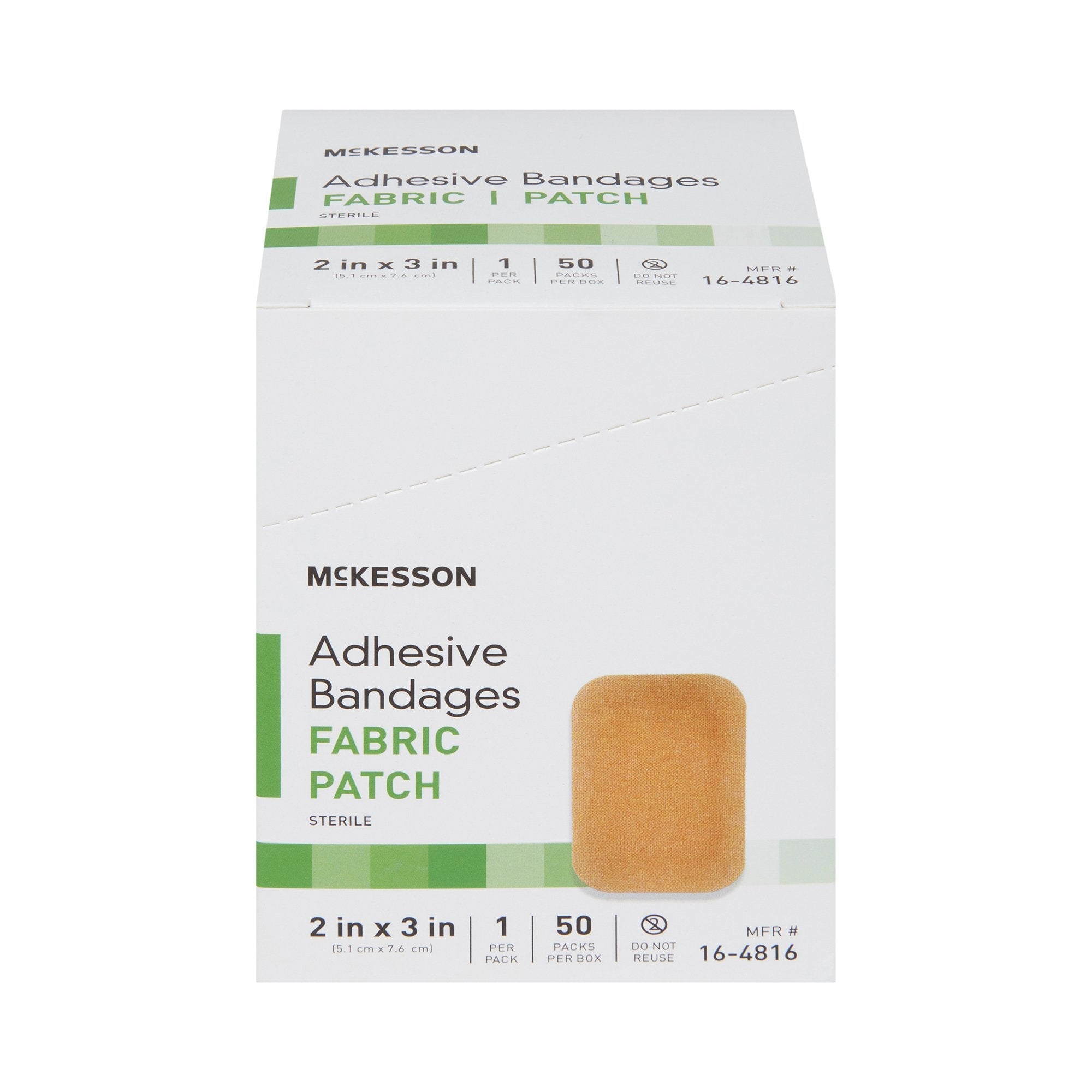 McKesson Tan Fabric Adhesive Strips, 2x3 Inch - Sterile Bandages (50 Pack)