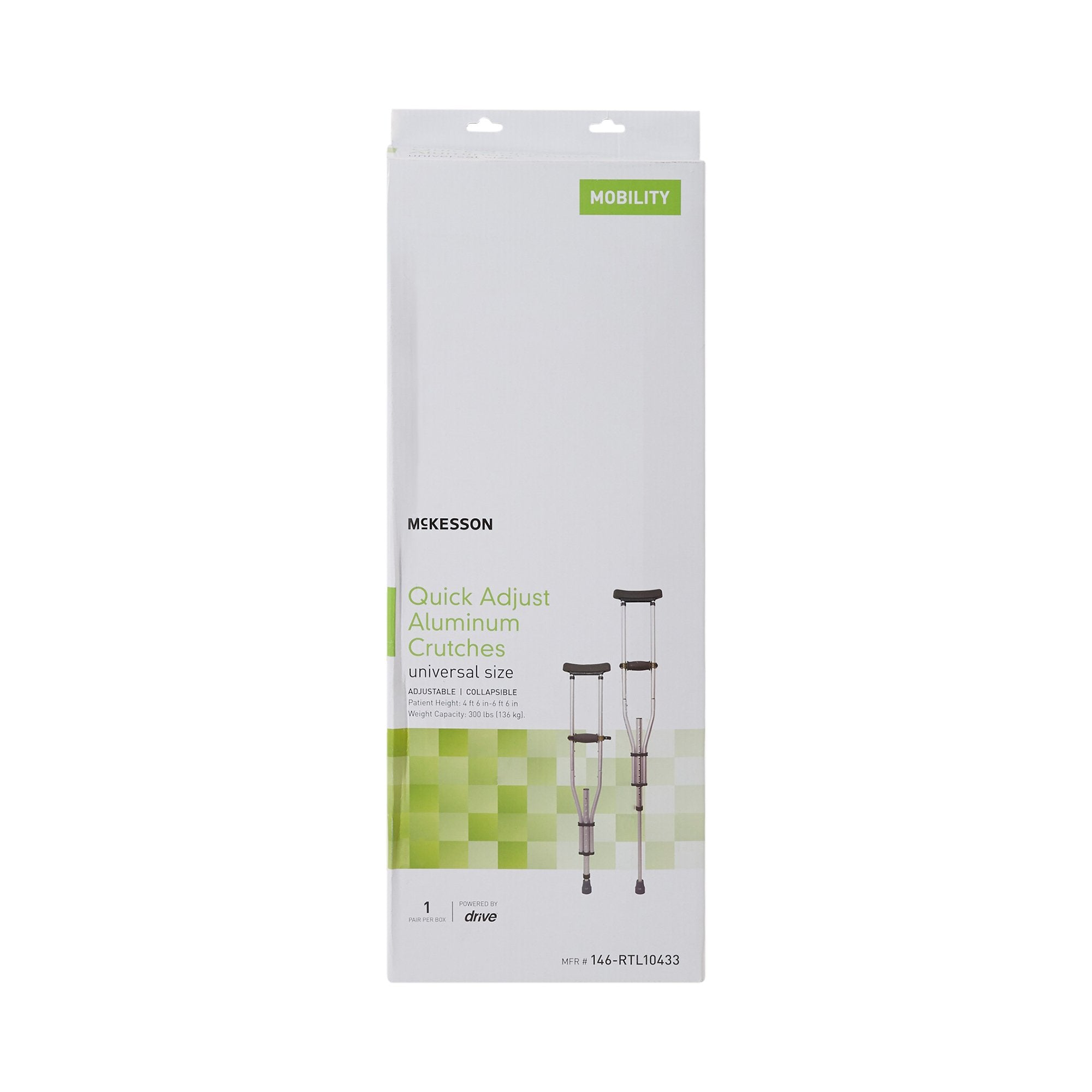 McKesson Underarm Crutches, 4 ft. 6 in. - 6 ft. 6 in. (1 Unit)