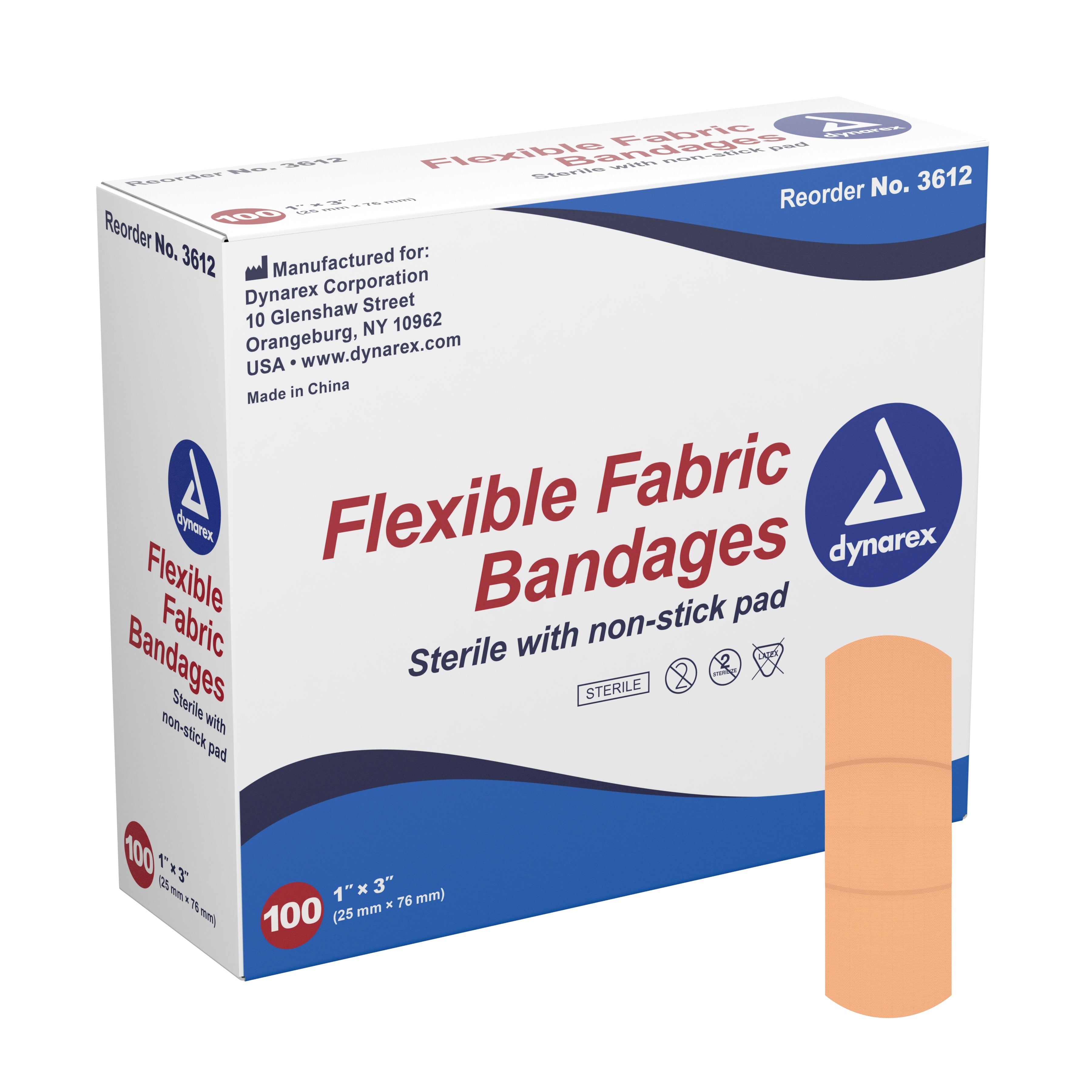 dynarex® Tan Adhesive Fabric Bandage, 1 x 3 Inch (100 Units)