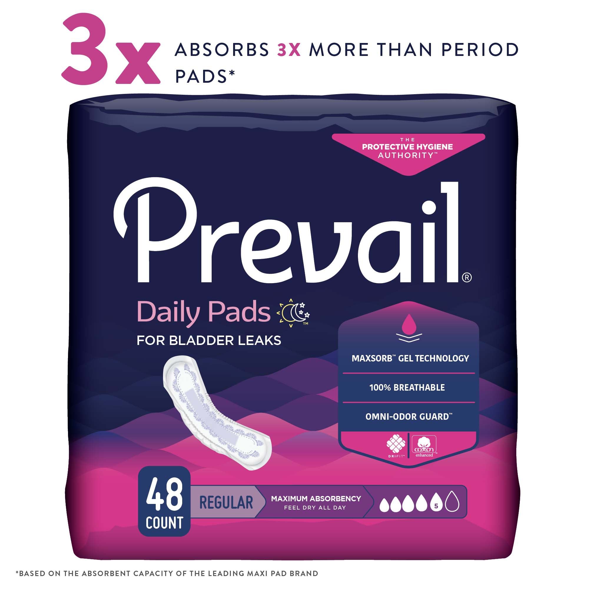 Prevail® Daily Pads Maximum Bladder Control Pad, 11-Inch Length (48 Units)