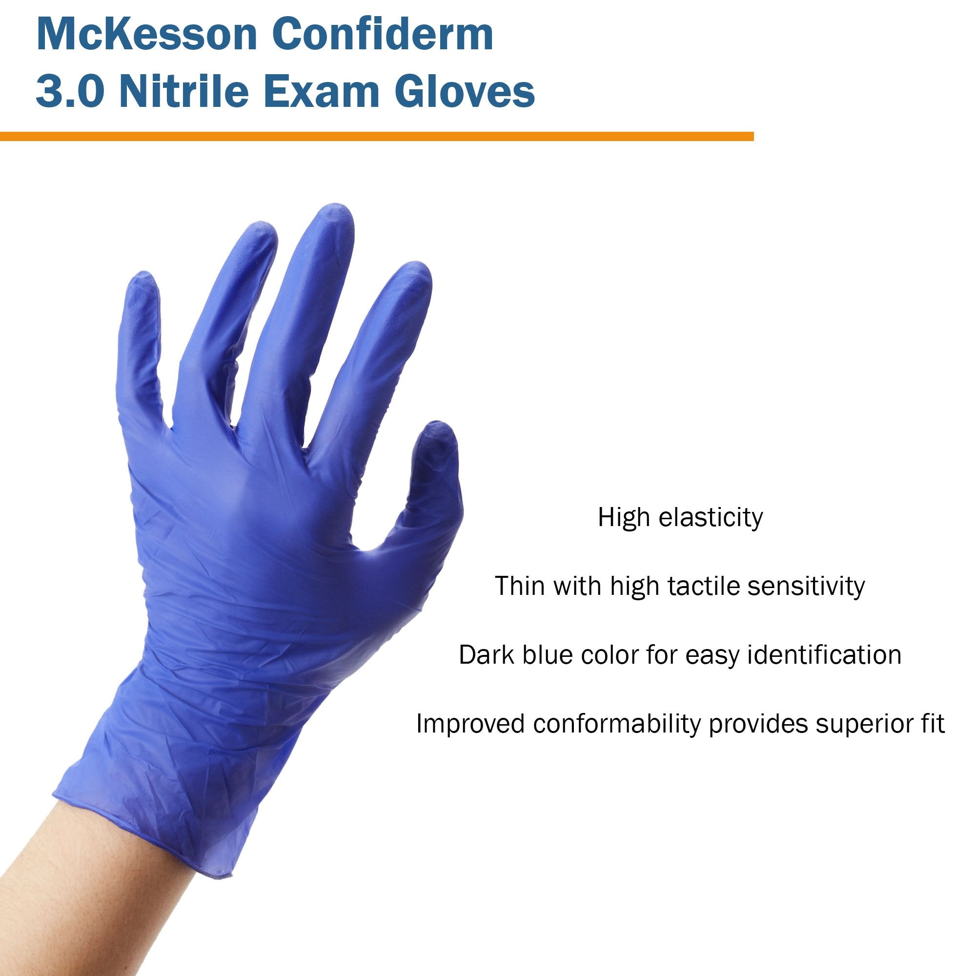 McKesson Confiderm® 3.0 Nitrile Gloves Small, Textured, Blue - 100 Pack