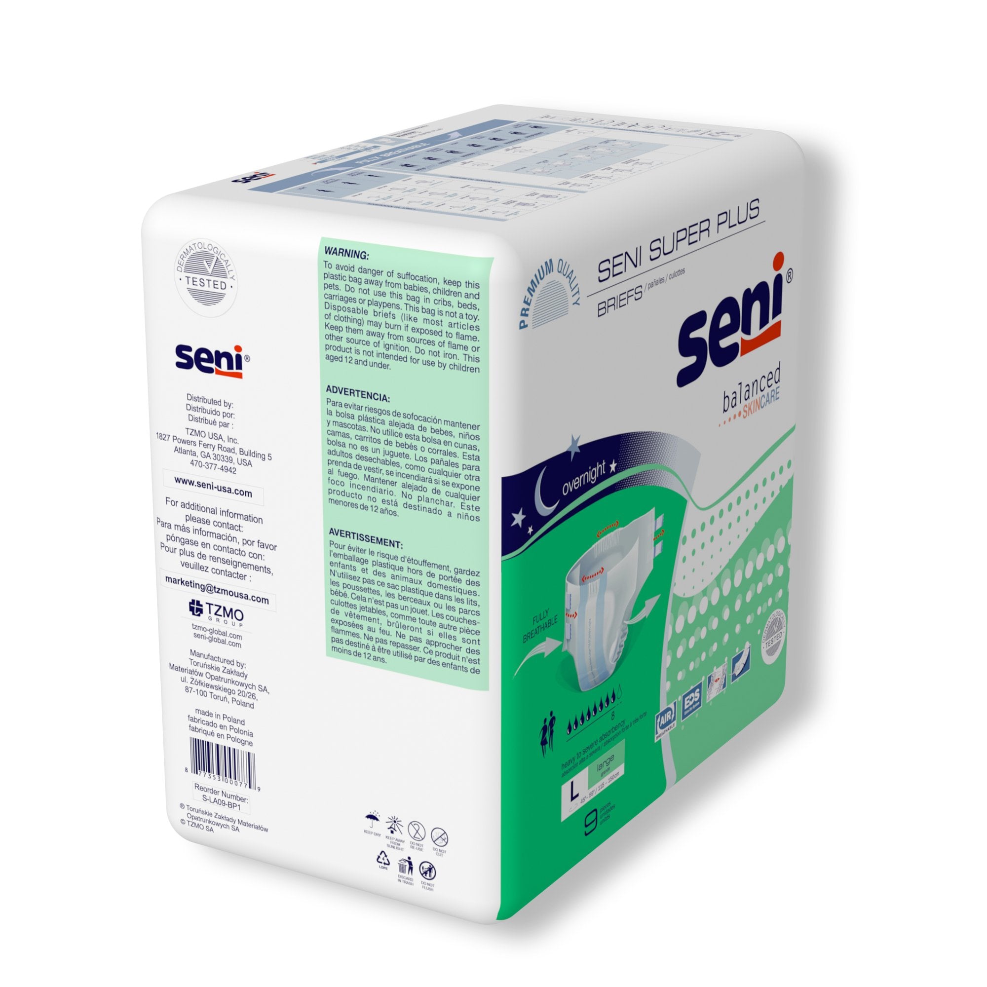 Seni® Super Plus Heavy to Severe Absorbency Incontinence Brief, Large (9 Units)