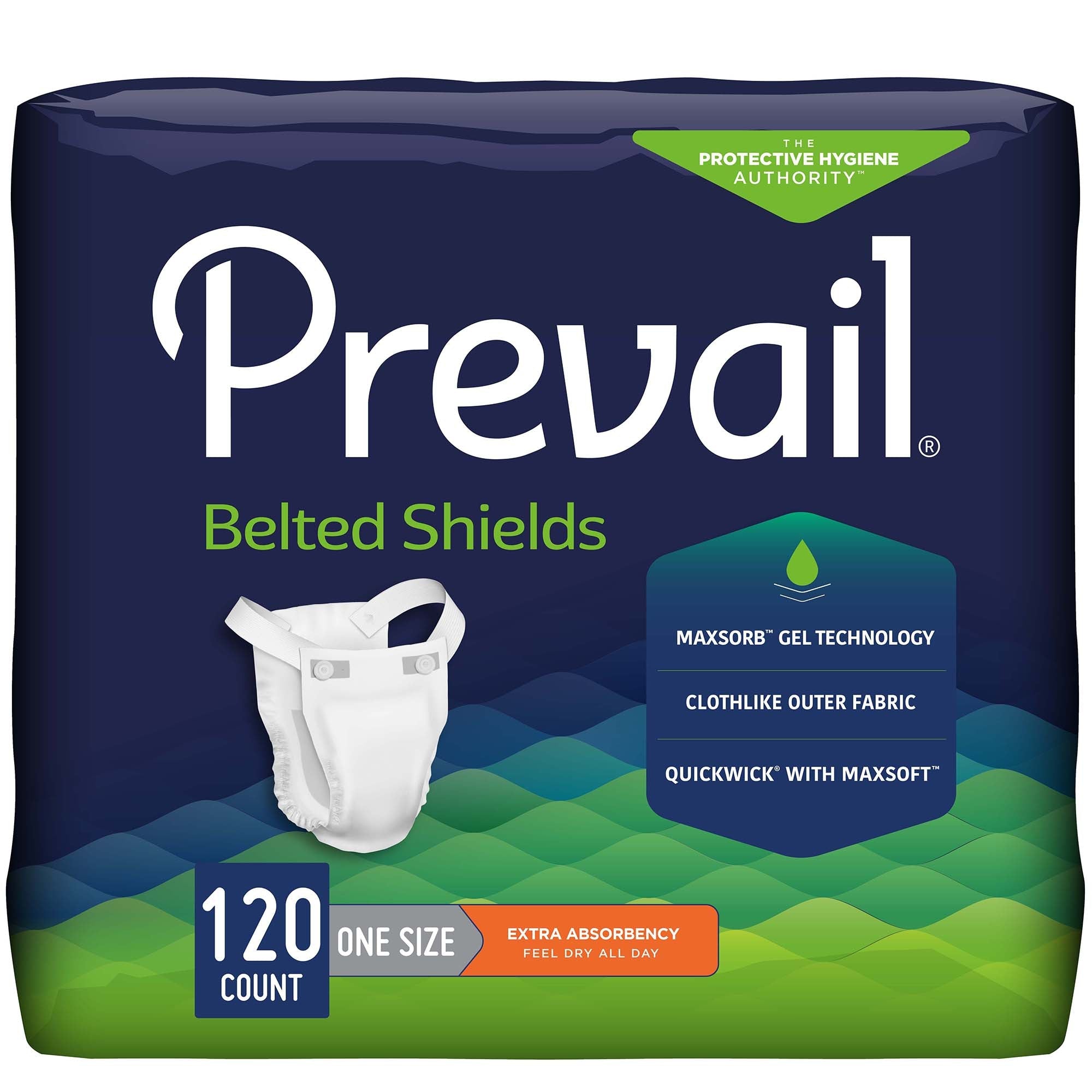 Prevail® Belted Shields: Incontinence Undergarment 30-Pack, One Size