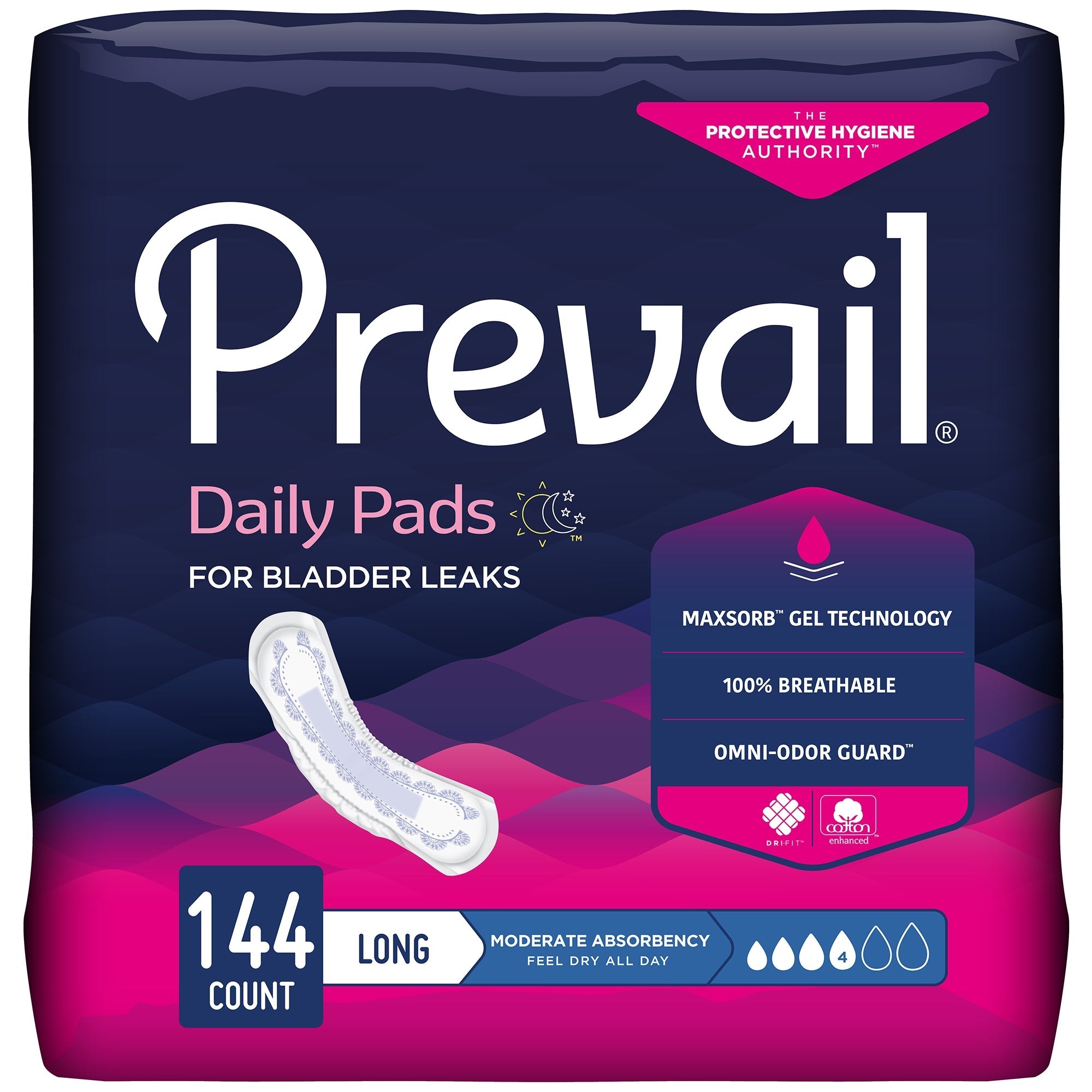 Prevail® Daily Moderate Bladder Control Pads, 11" - Discreet Comfort (16 Pack)