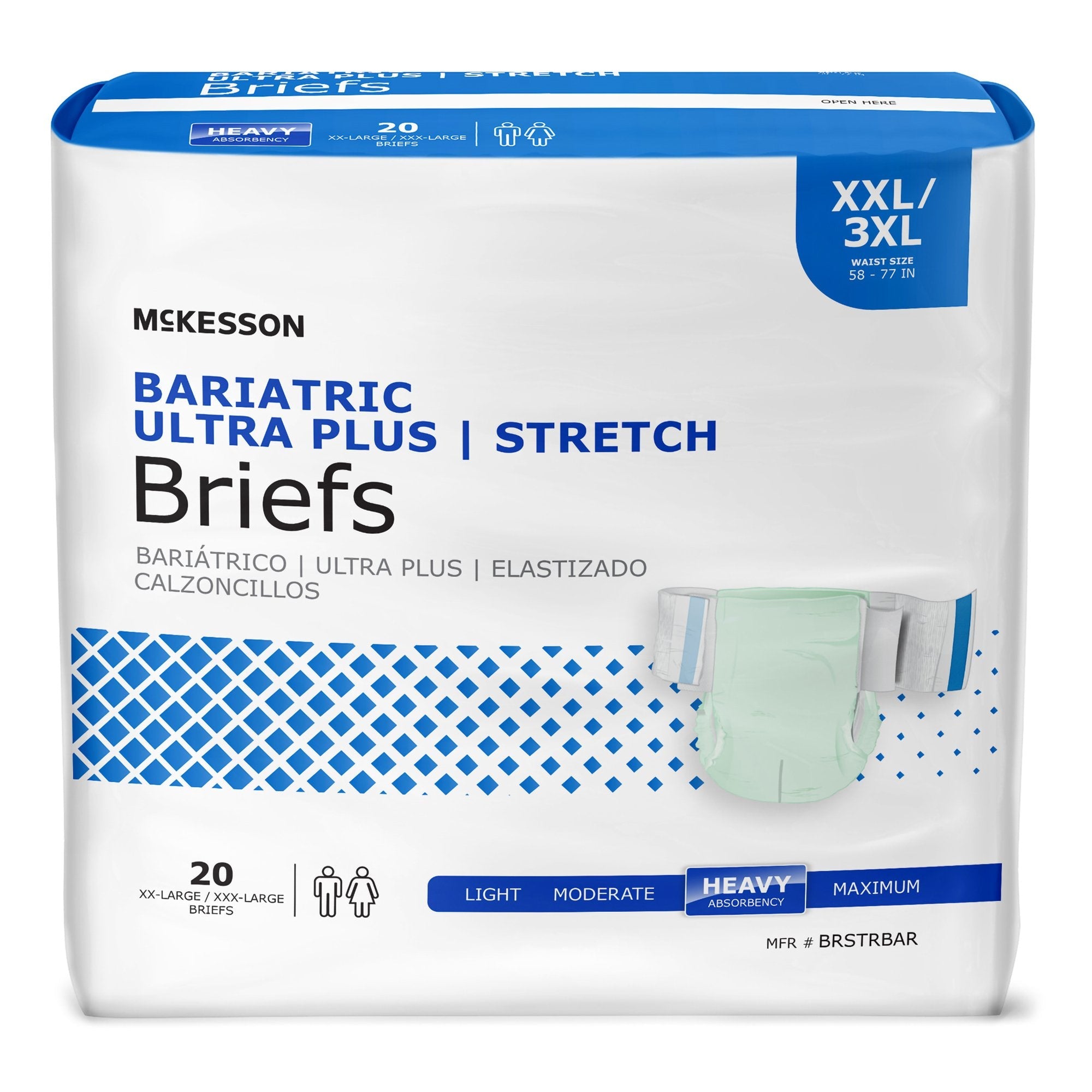McKesson Ultra Plus Stretch Bariatric Briefs, 2XL/3XL, 20 Pack – Heavy Absorbency