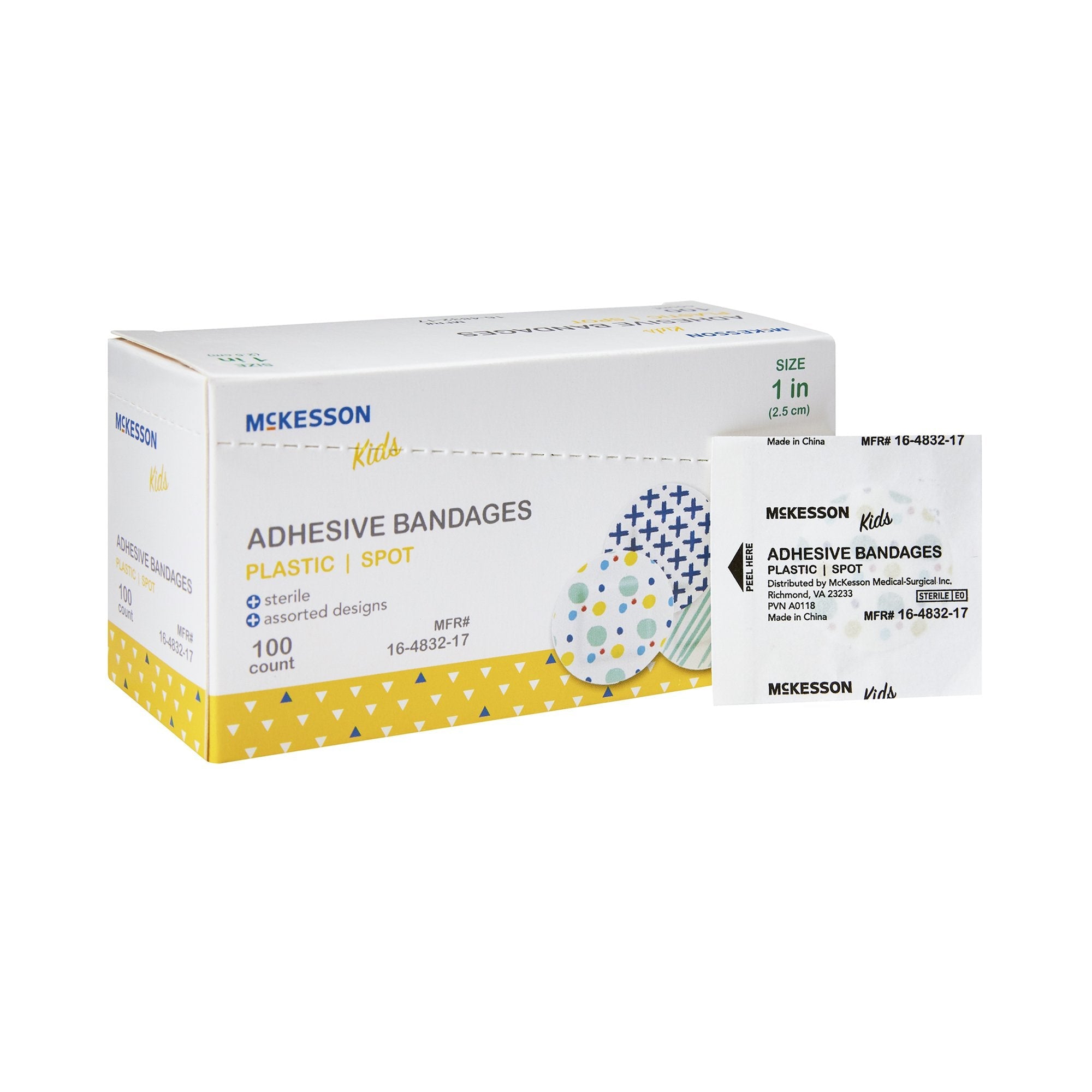 McKesson Kids™ Round Kid Design (Assorted Prints) Adhesive Spot Bandage, 1 Inch (100 Units)