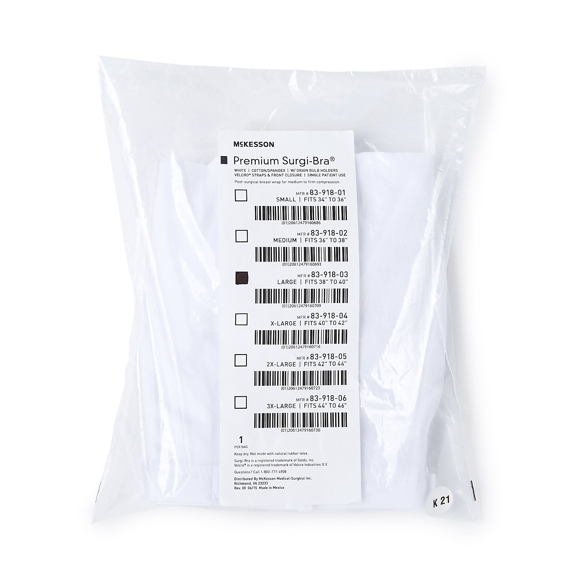 McKesson Post-Surgical Bra, 38-40 Inch (1 Unit)