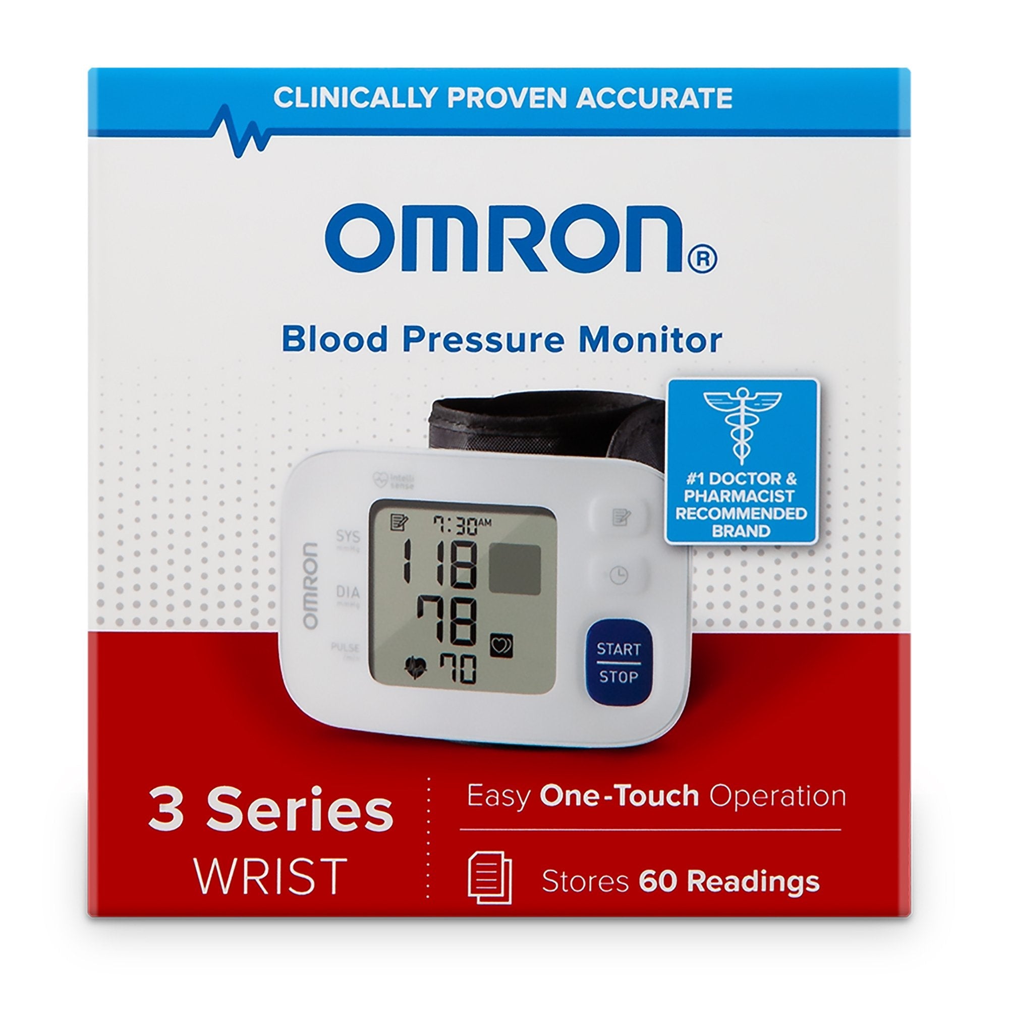 Omron 3 Series Digital Blood Pressure Wrist Unit, Automatic Inflation, Adult, Large Cuff (1 Unit)