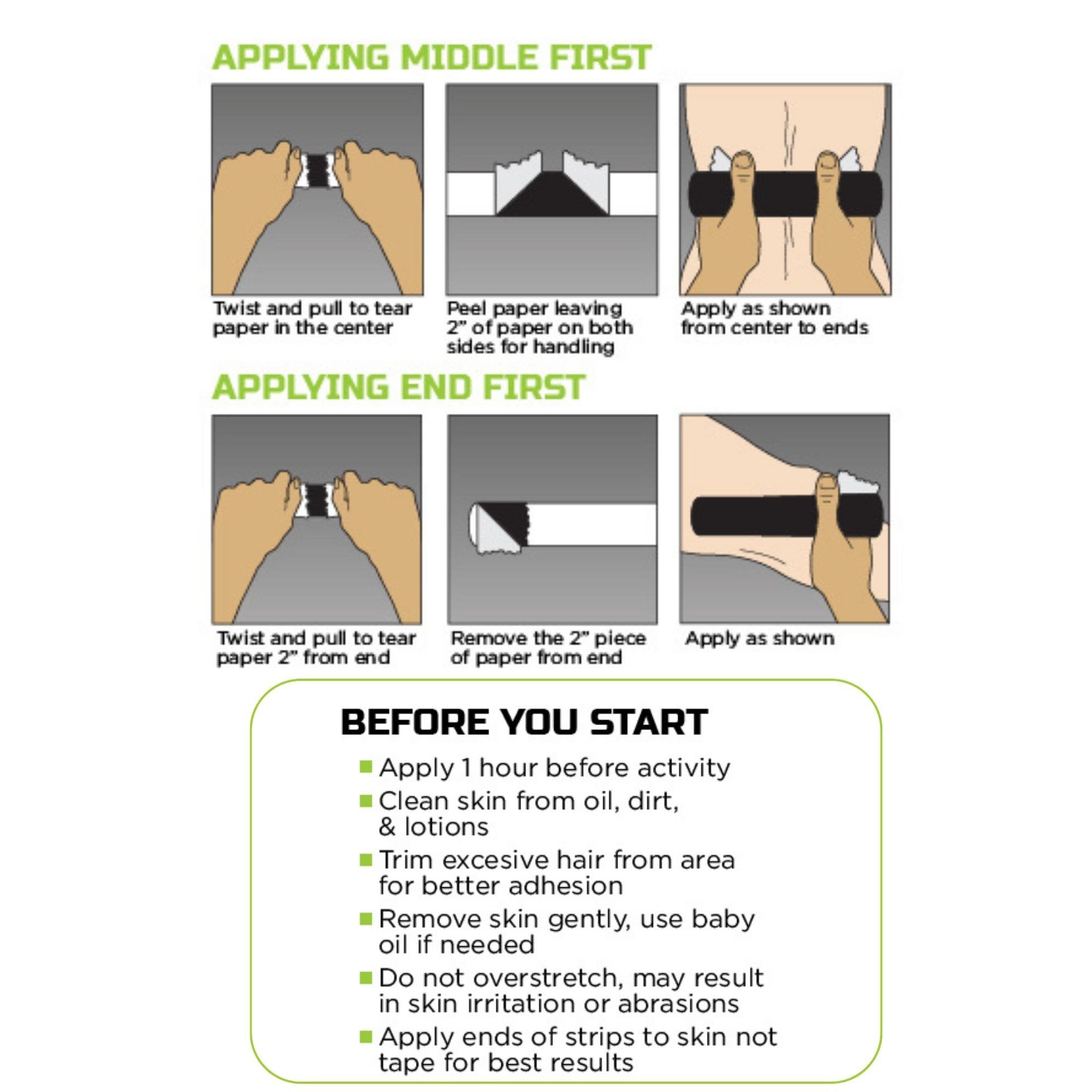 Green Drop Sports Tape, Infused Kinesiology Tape for Recovery – 20 Precut, 10-Inch Strips (20 Units)