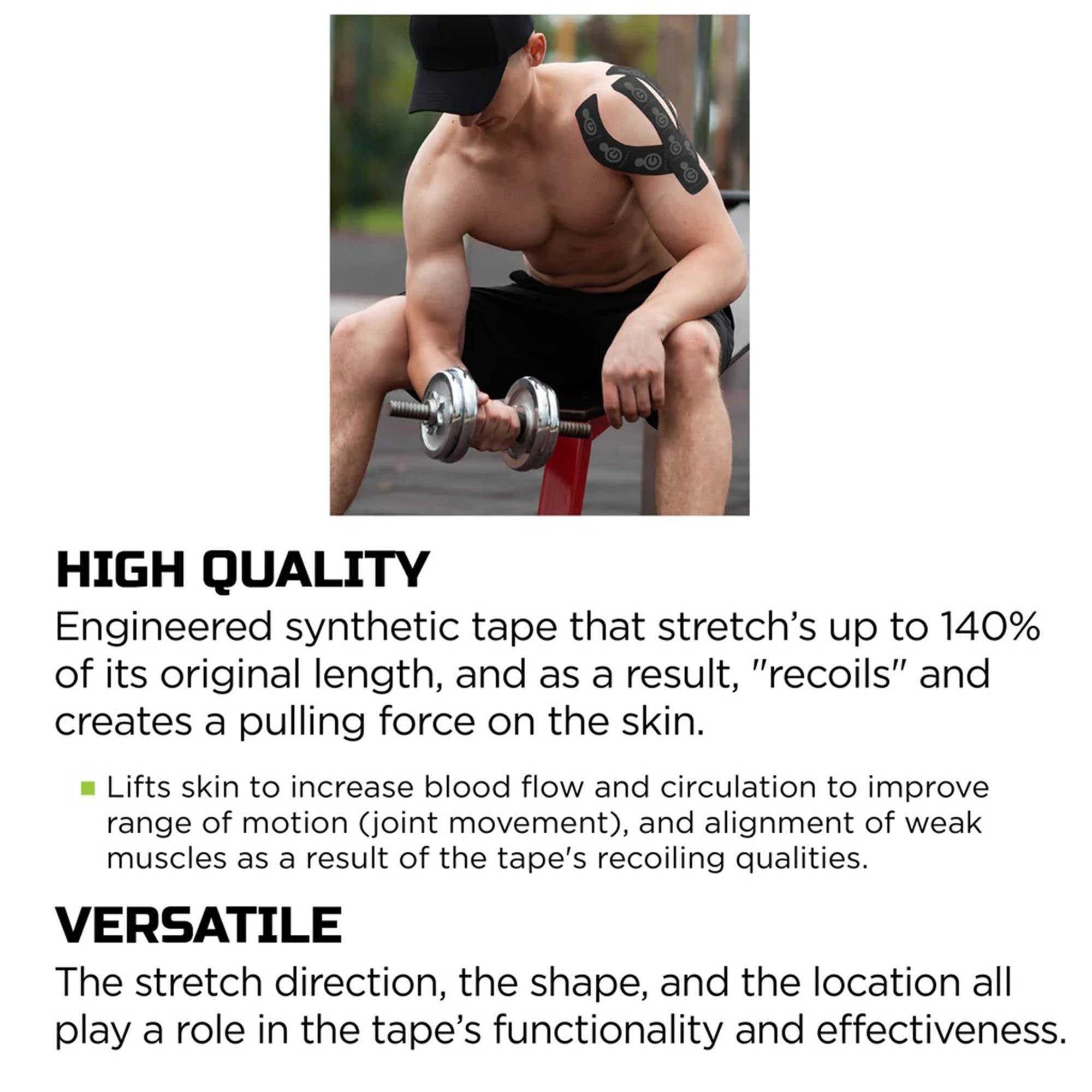 Green Drop Sports Tape, Infused Kinesiology Tape for Recovery – 20 Precut, 10-Inch Strips (20 Units)