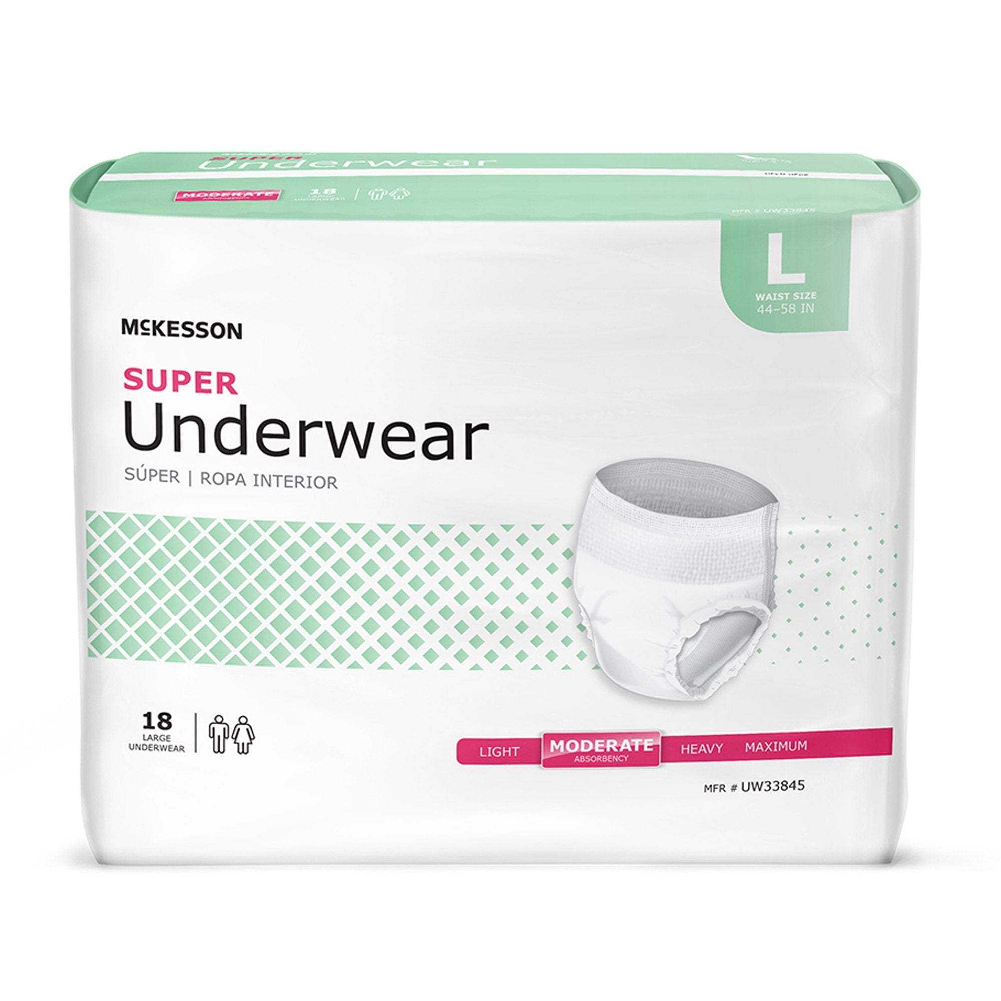 McKesson Large Adult Absorbent Underwear - Moderate Absorbency, 18 Pack