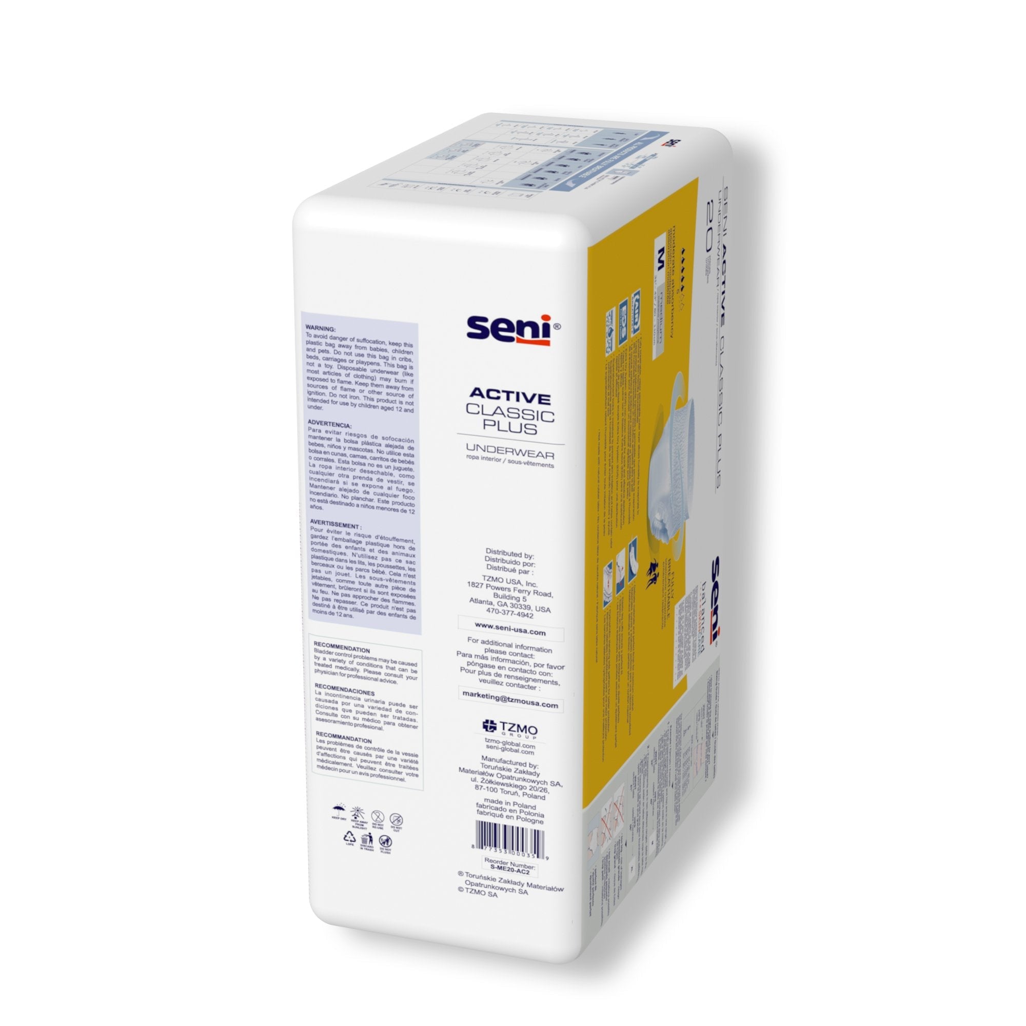 Seni® Active Classic Plus Moderate Absorbent Underwear, Medium (20 Units)