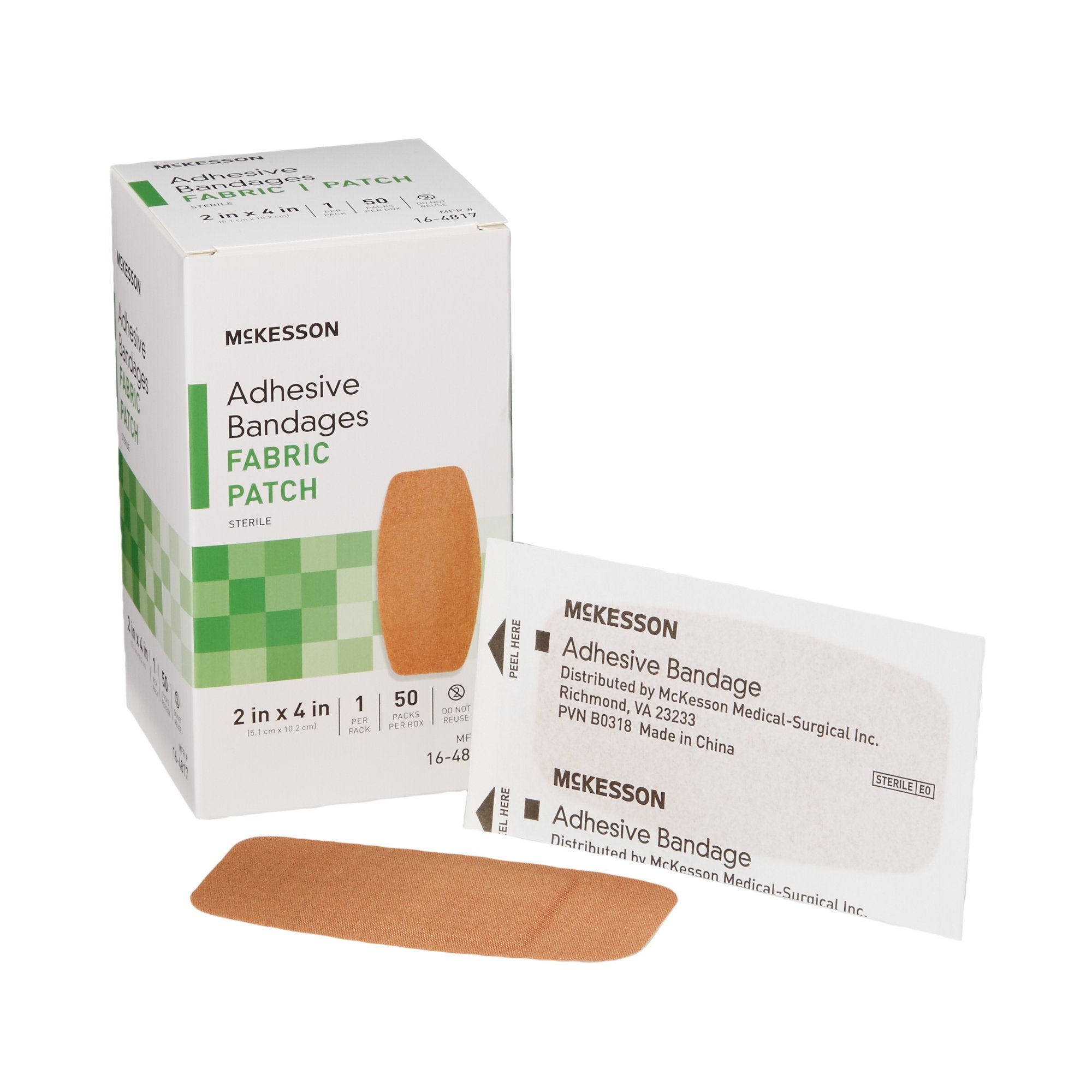 McKesson Tan Fabric Adhesive Strips 2x4" - Sterile Bandages for Wound Care